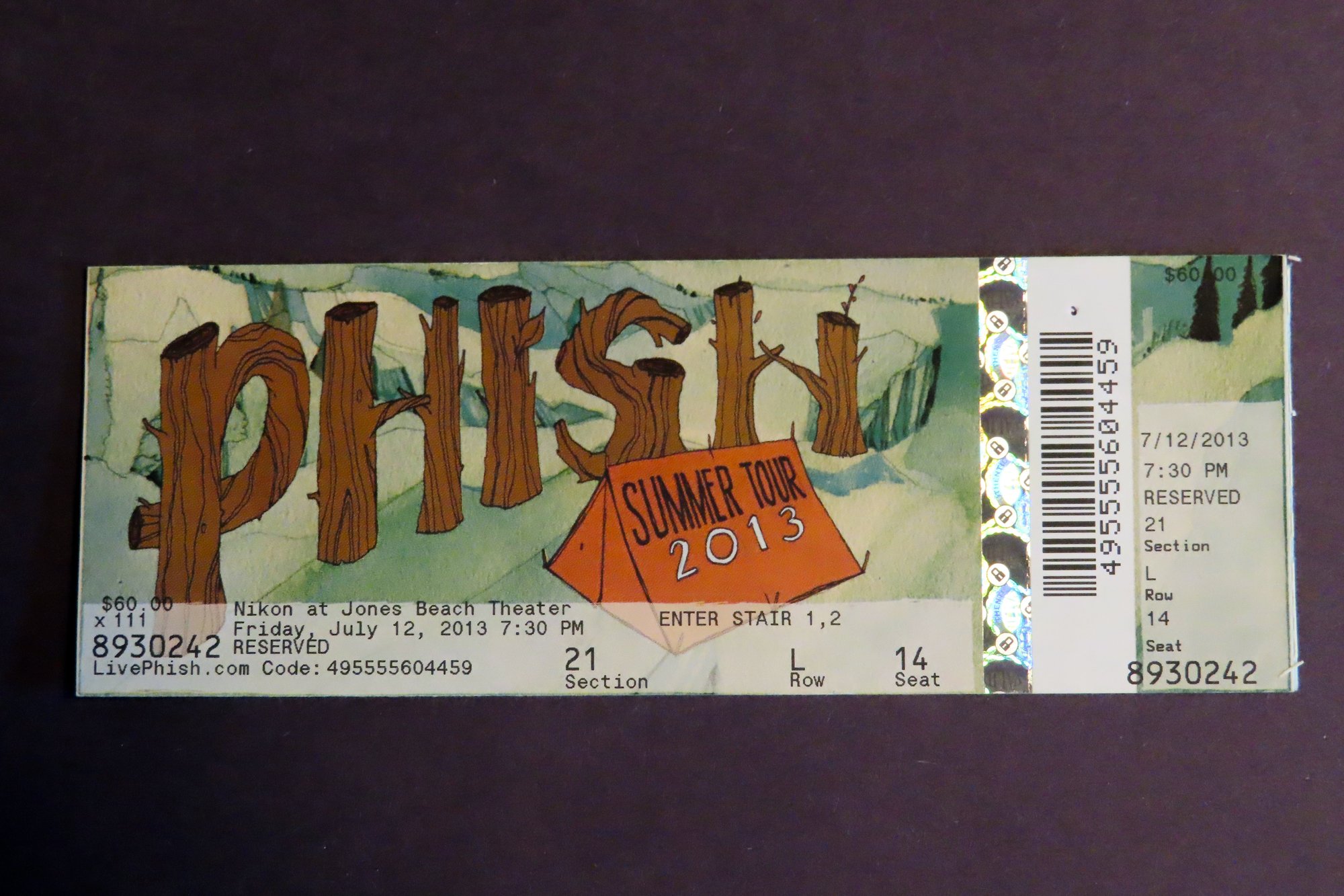 Ticket for 2013-07-12 at Nikon At Jones Beach Theater