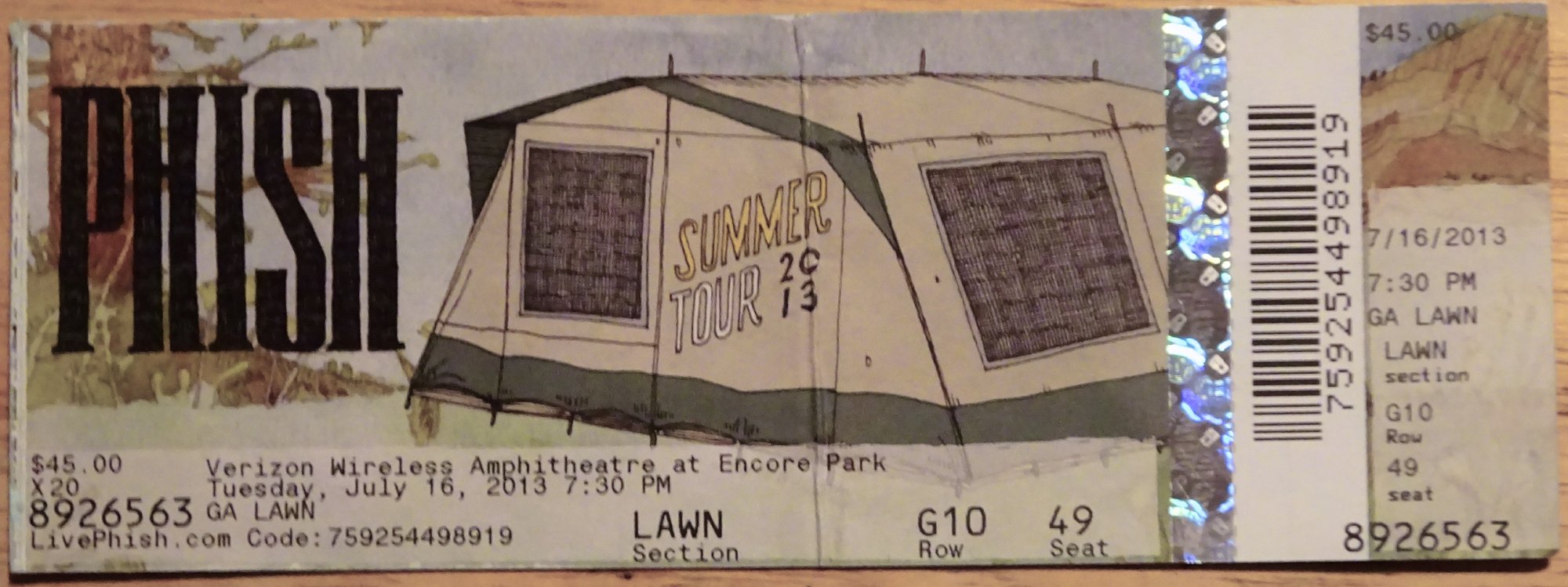 Ticket for 2013-07-16 at Verizon Wireless Amphitheatre At Encore Park
