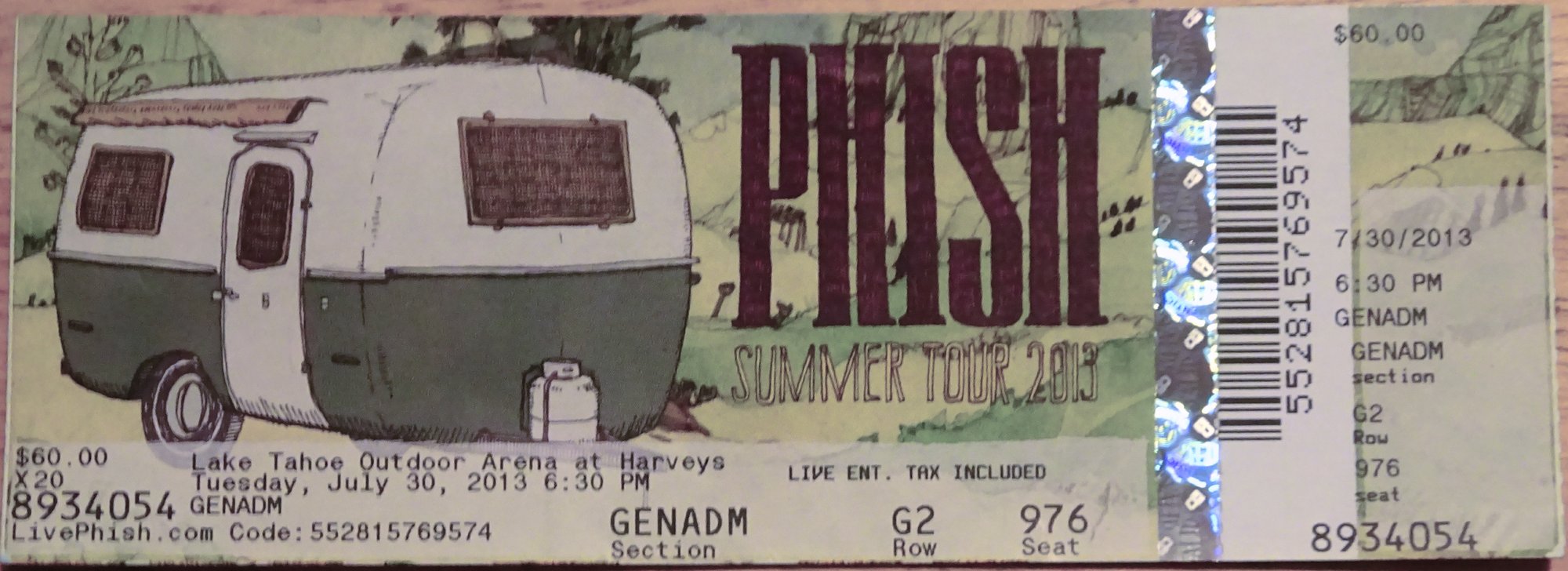 Ticket for 2013-07-30 at Lake Tahoe Outdoor Arena At Harveys