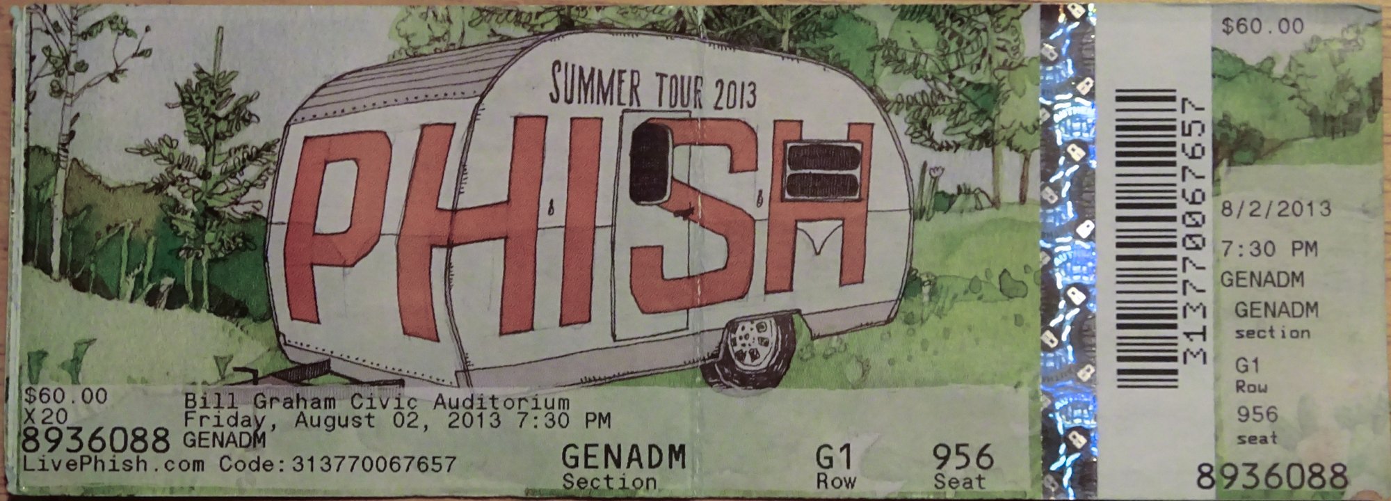 Ticket for 2013-08-02 at Bill Graham Civic Auditorium