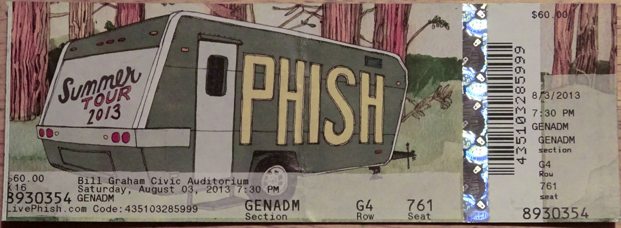 Ticket for 2013-08-03 at Bill Graham Civic Auditorium