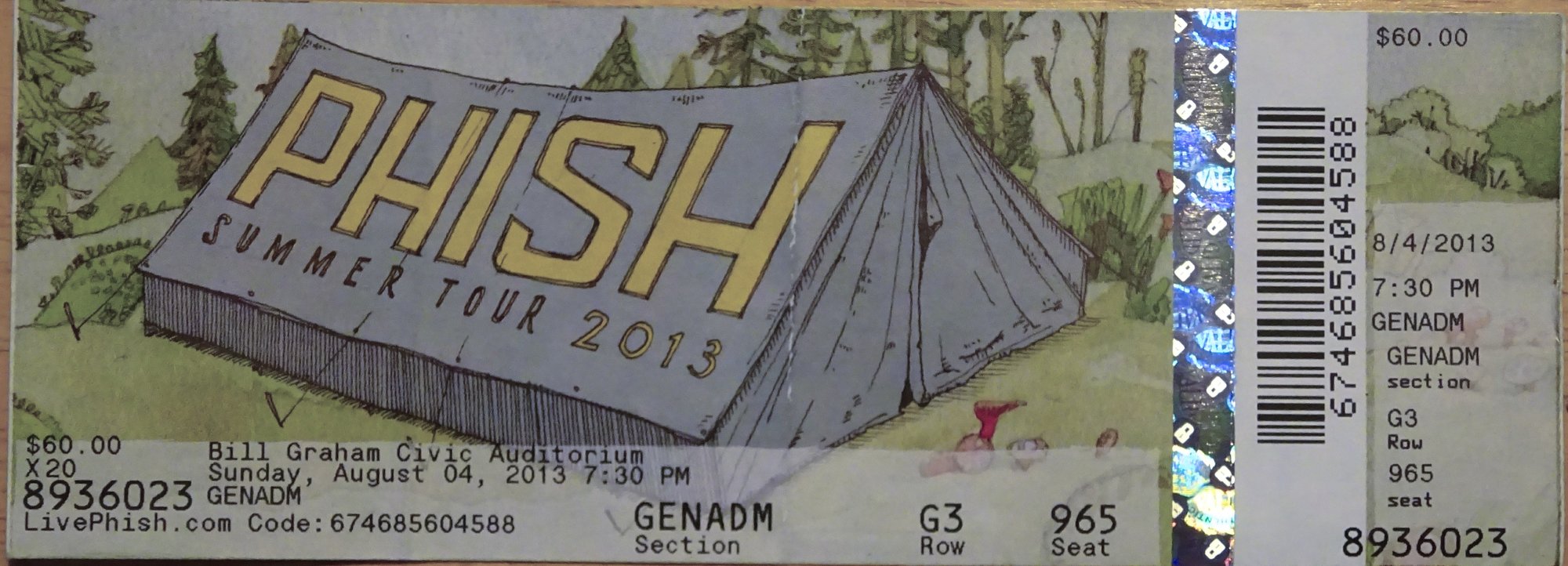Ticket for 2013-08-04 at Bill Graham Civic Auditorium