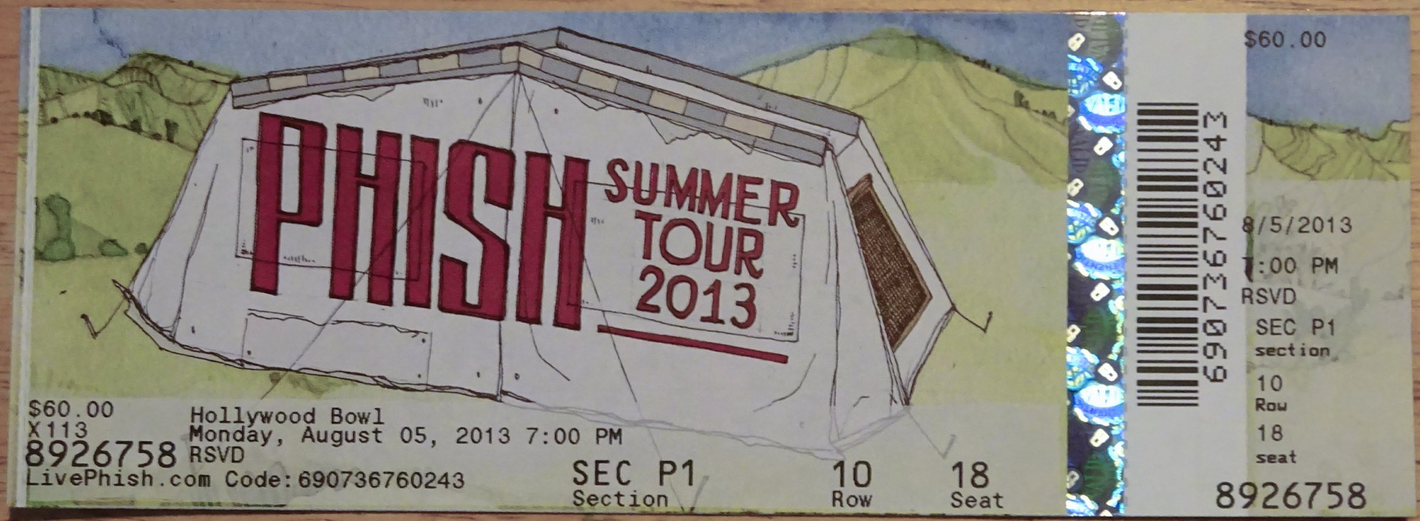 Ticket for 2013-08-05 at Hollywood Bowl