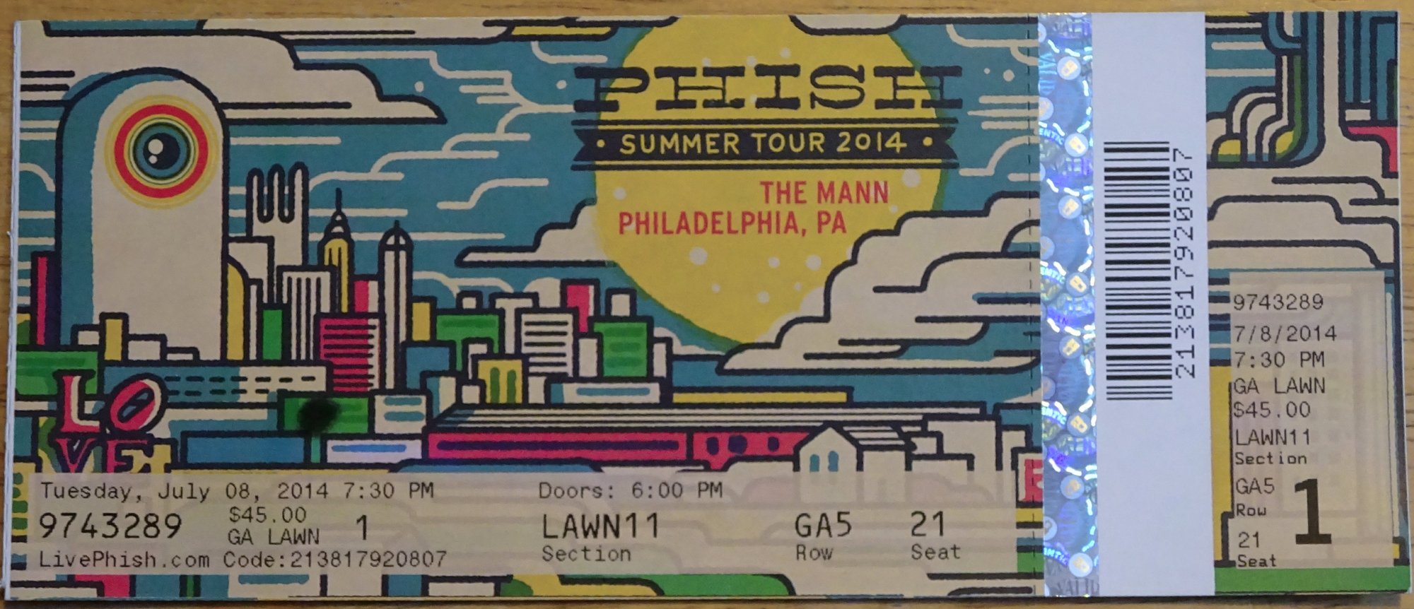Ticket for 2014-07-08 at The Mann Music Center