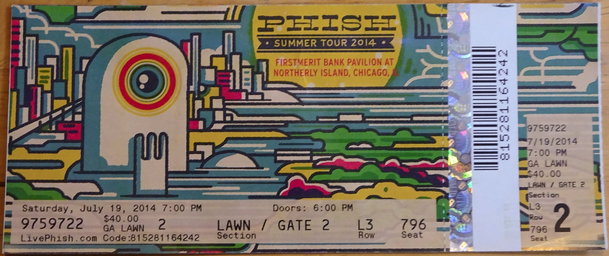 Ticket for 2014-07-19 at FirstMerit Bank Pavilion At Northerly Island