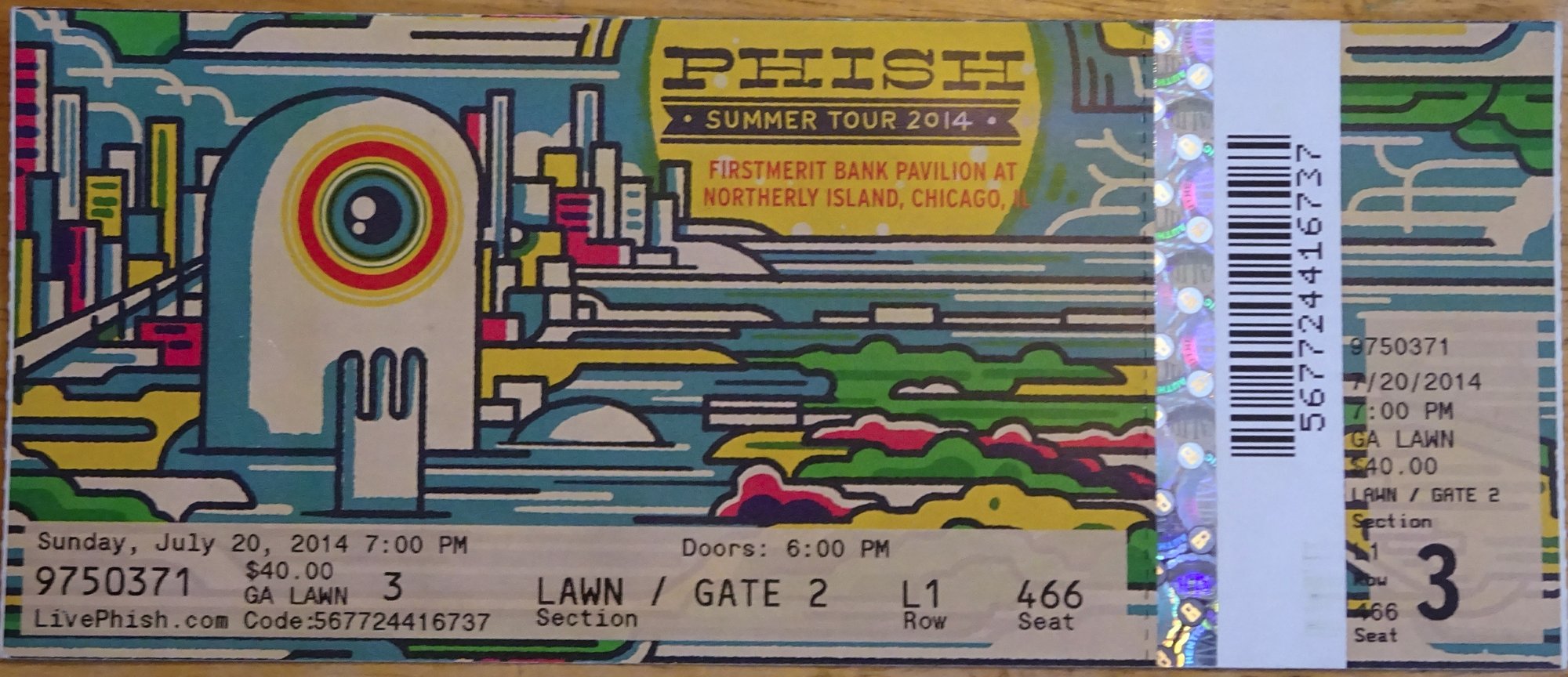 Ticket for 2014-07-20 at FirstMerit Bank Pavilion At Northerly Island