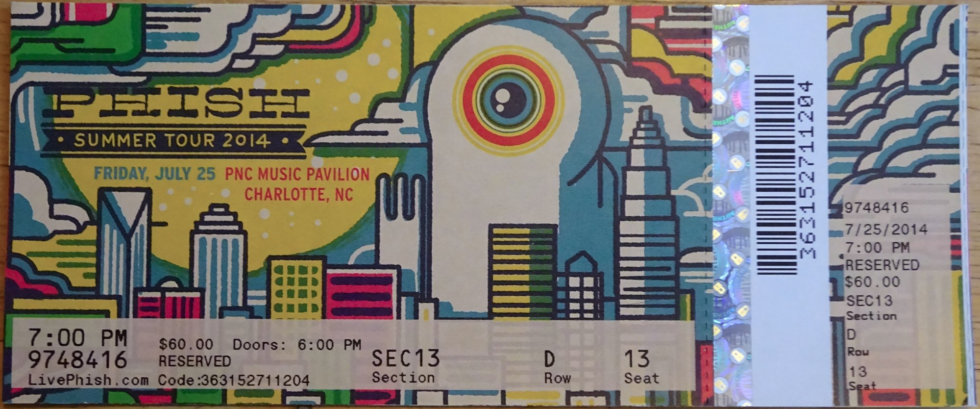 Ticket for 2014-07-25 at PNC Music Pavilion
