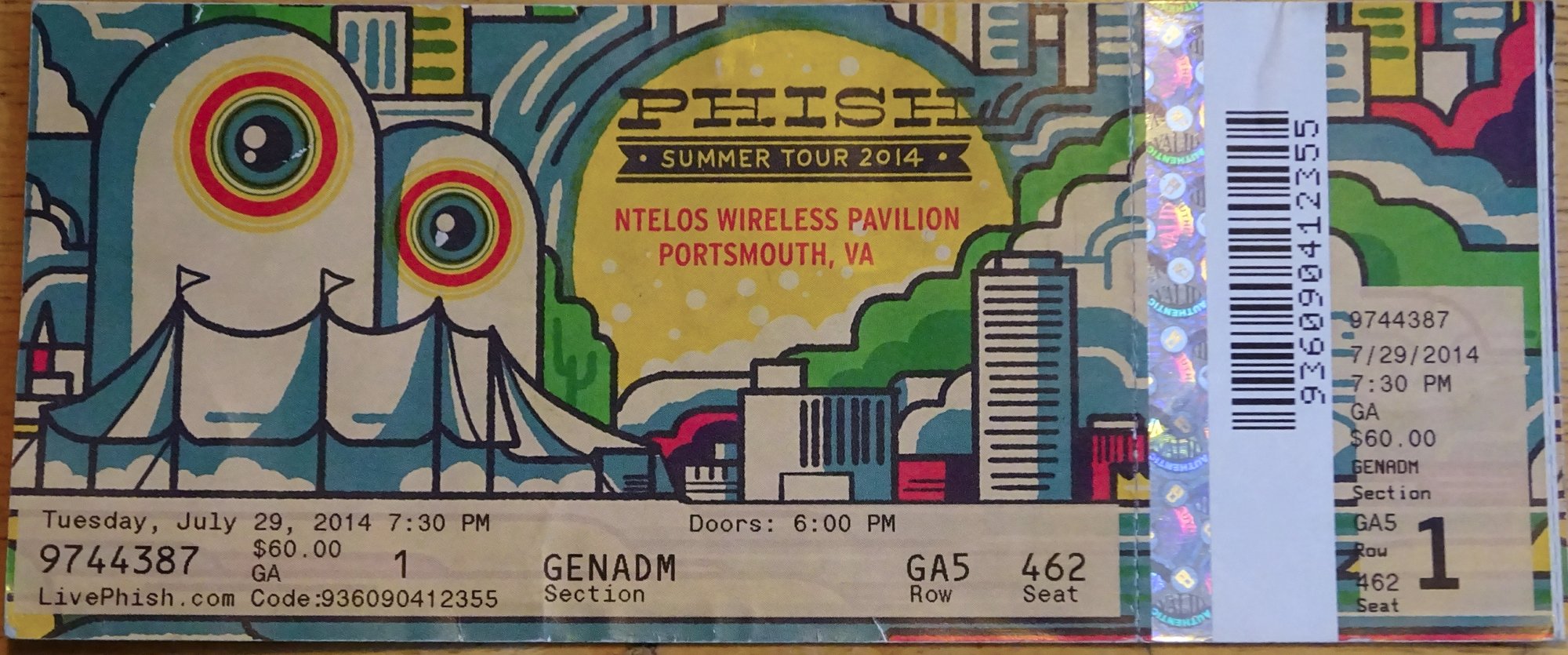 Ticket for 2014-07-29 at NTelos Pavilion