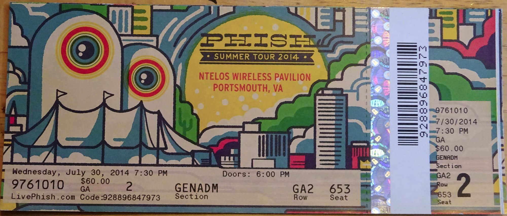 Ticket for 2014-07-30 at NTelos Pavilion