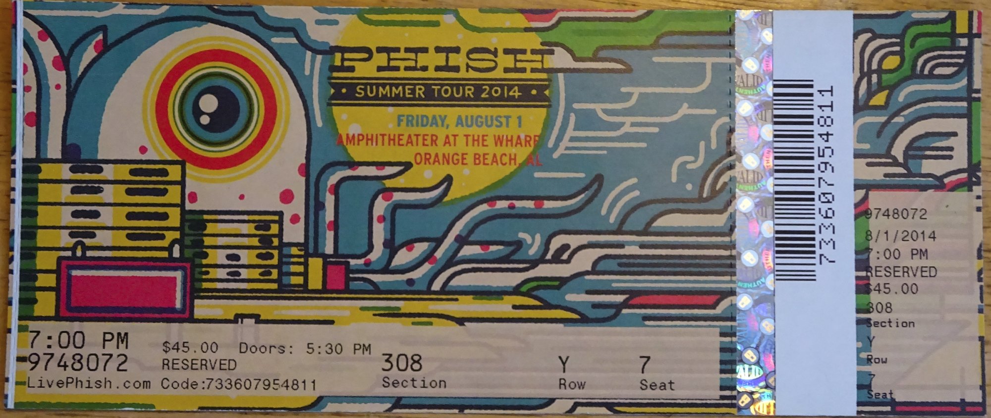 Ticket for 2014-08-01 at Amphitheater At The Wharf