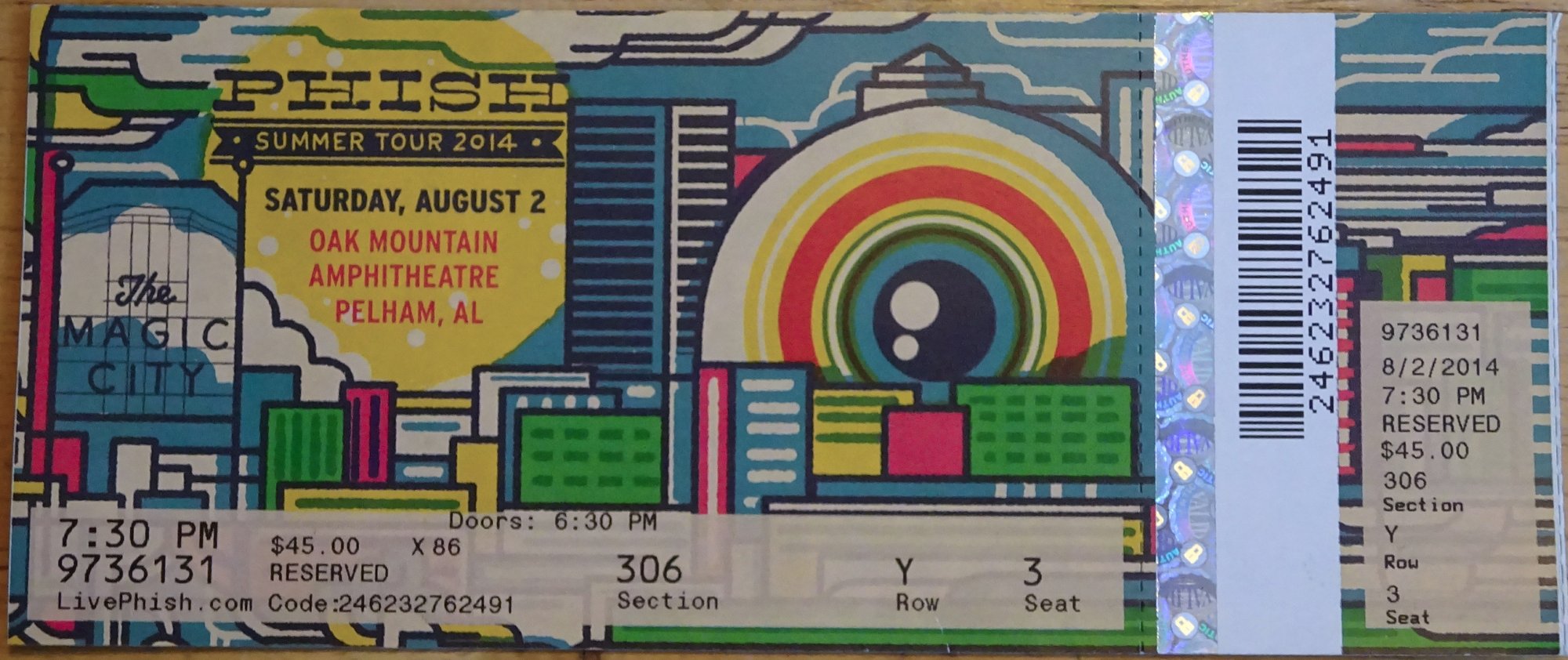 Ticket for 2014-08-02 at Oak Mountain Amphitheatre