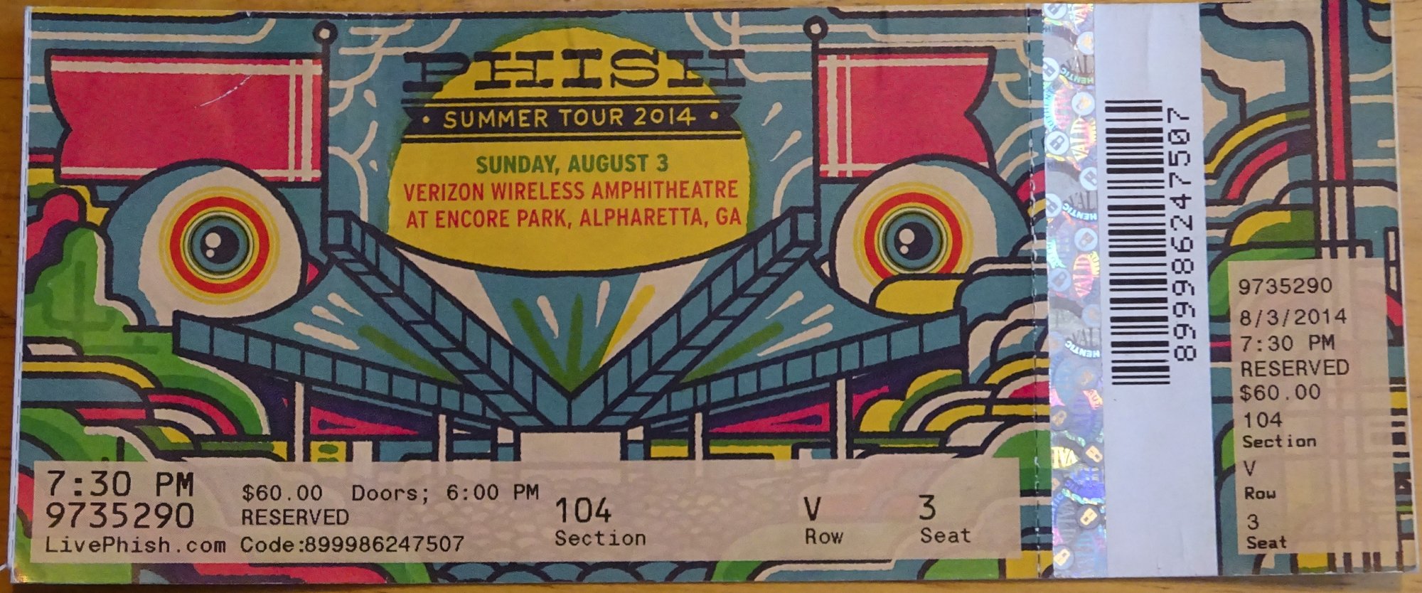 Ticket for 2014-08-03 at Verizon Wireless Amphitheatre At Encore Park