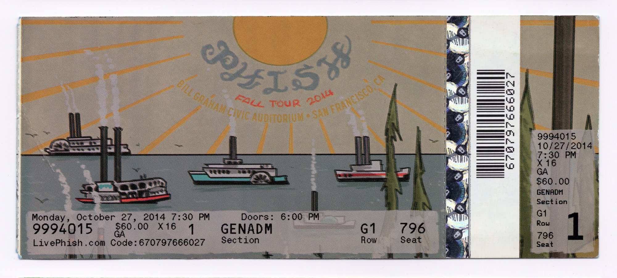 Ticket for 2014-10-27 at Bill Graham Civic Auditorium