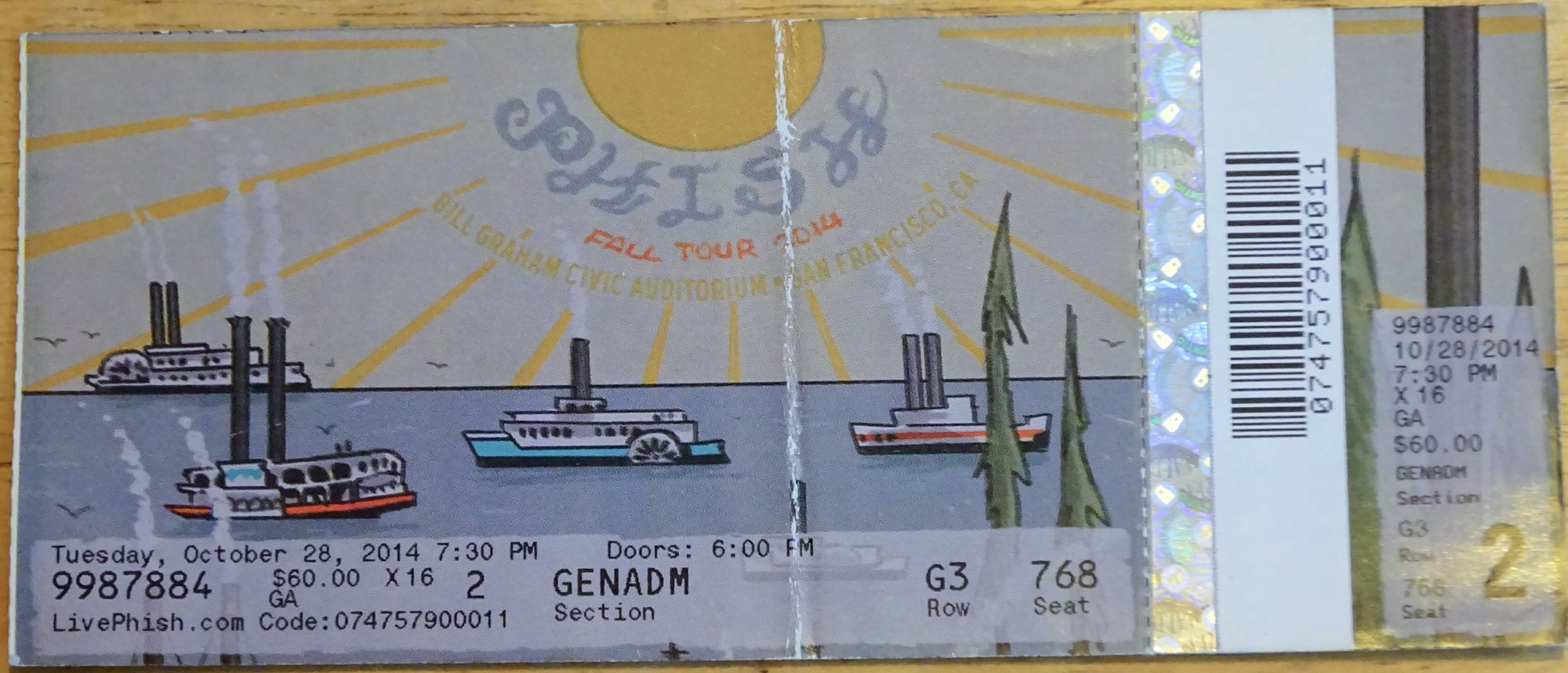 Ticket for 2014-10-28 at Bill Graham Civic Auditorium