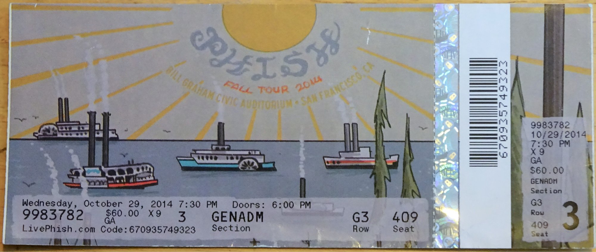 Ticket for 2014-10-29 at Bill Graham Civic Auditorium
