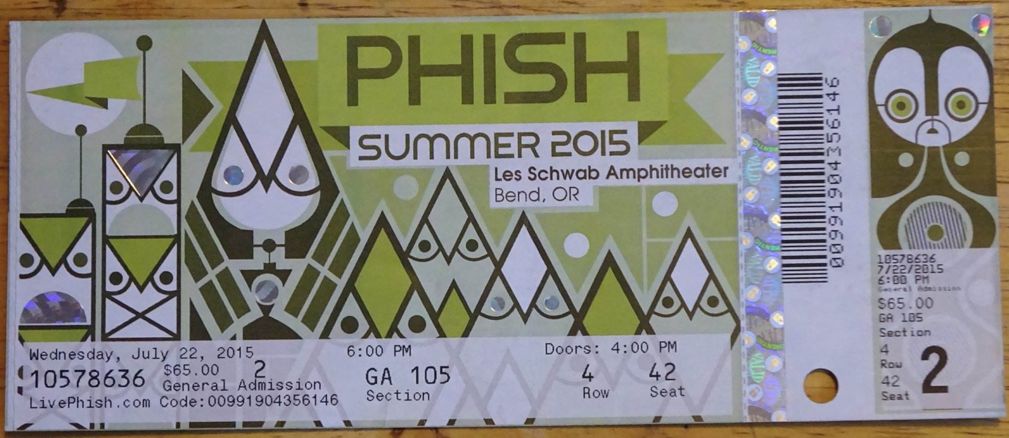 Ticket for 2015-07-22 at Les Schwab Amphitheater