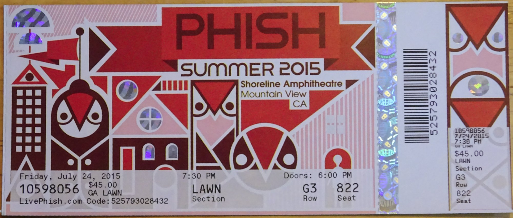 Ticket for 2015-07-24 at Shoreline Amphitheatre