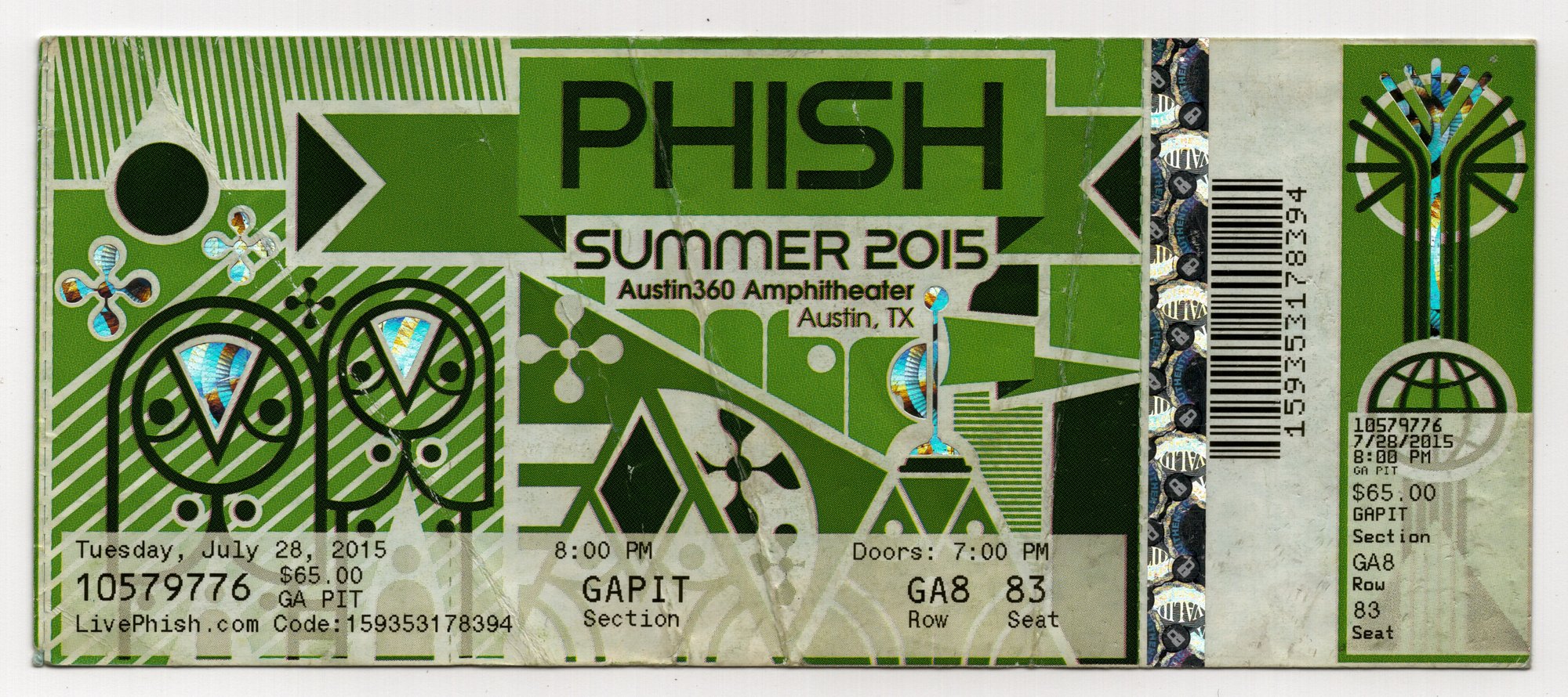Ticket for 2015-07-28 at Austin360 Amphitheater