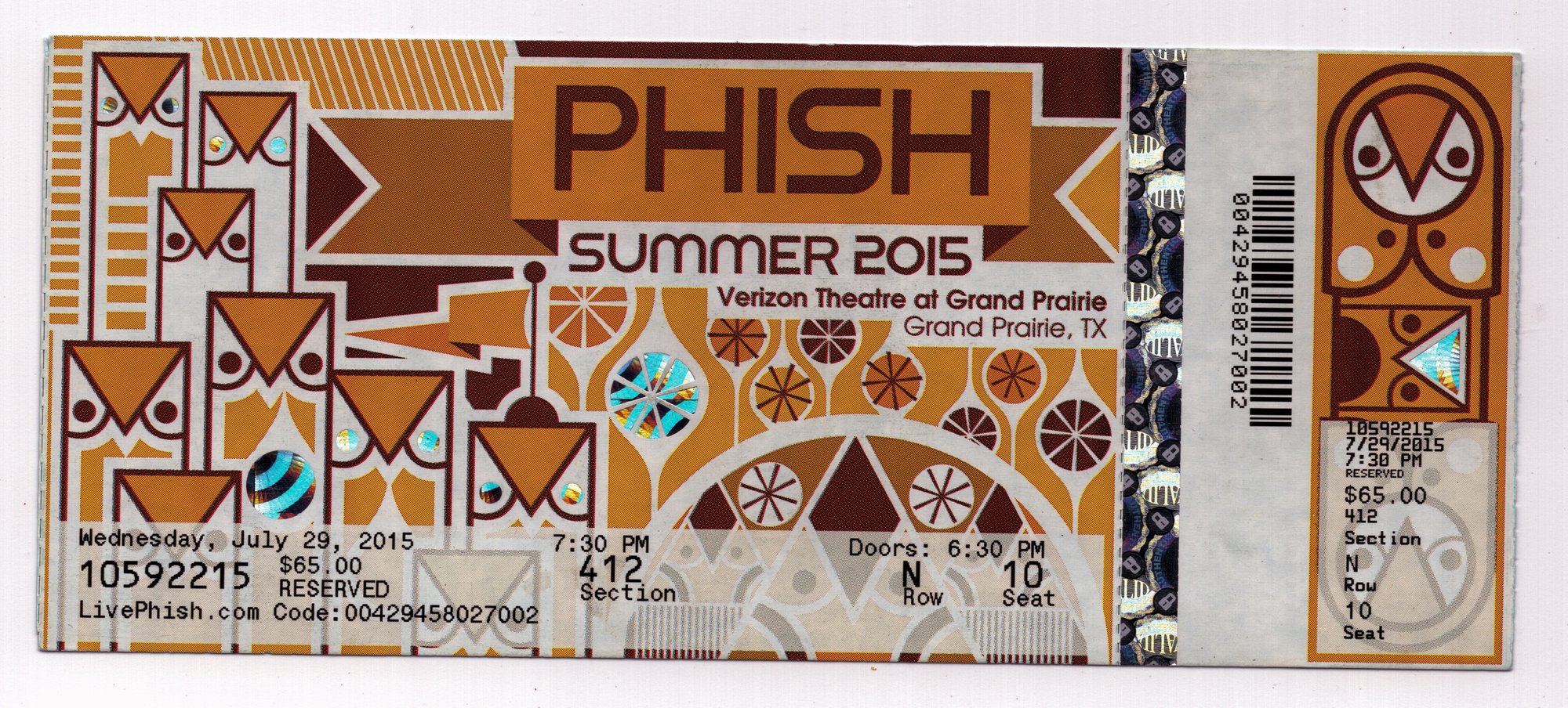 Ticket for 2015-07-29 at Verizon Theatre