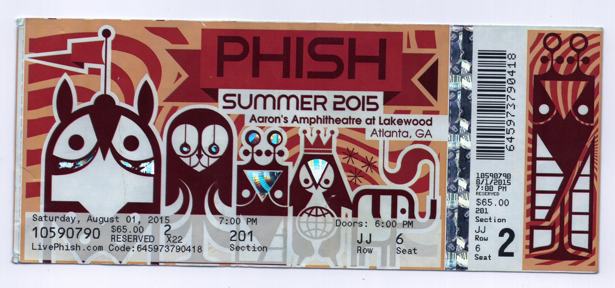 Ticket for 2015-08-01 at Aaron's Amphitheatre At Lakewood