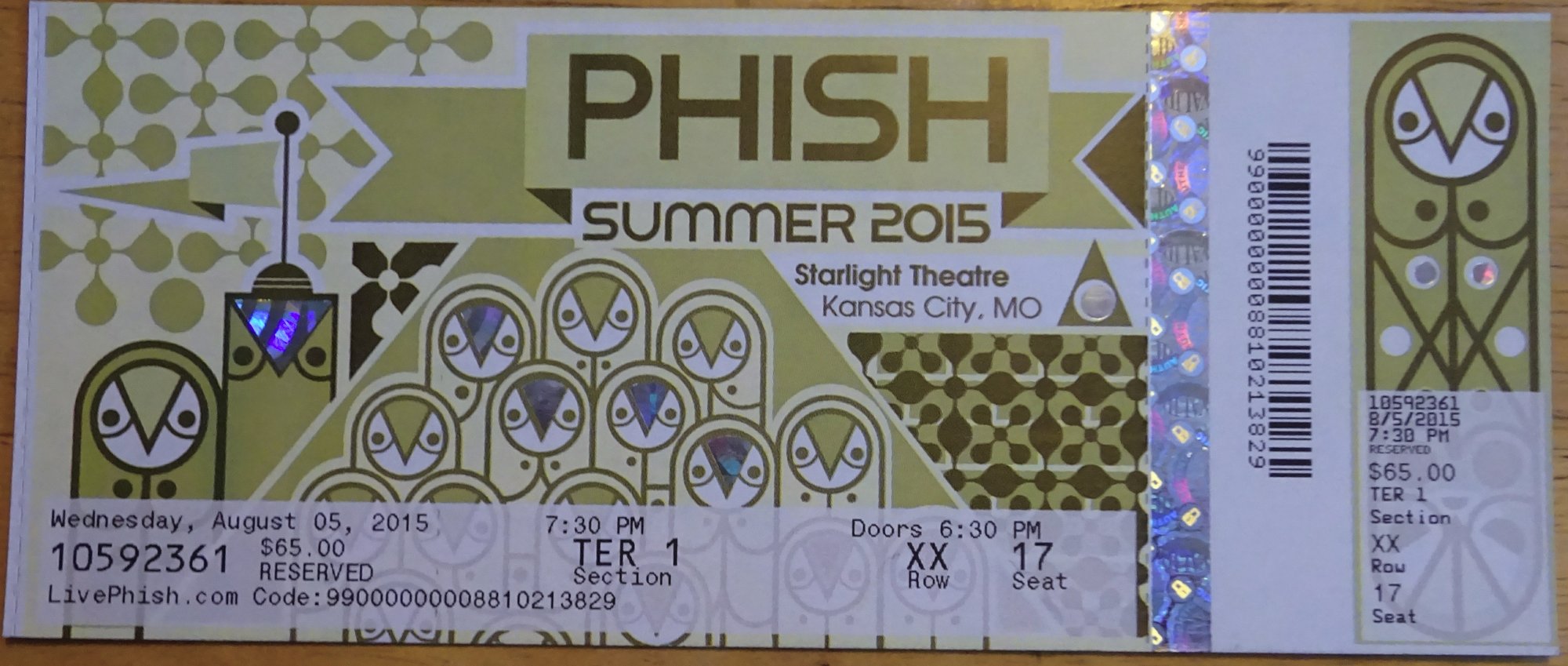 Ticket for 2015-08-05 at Starlight Theatre