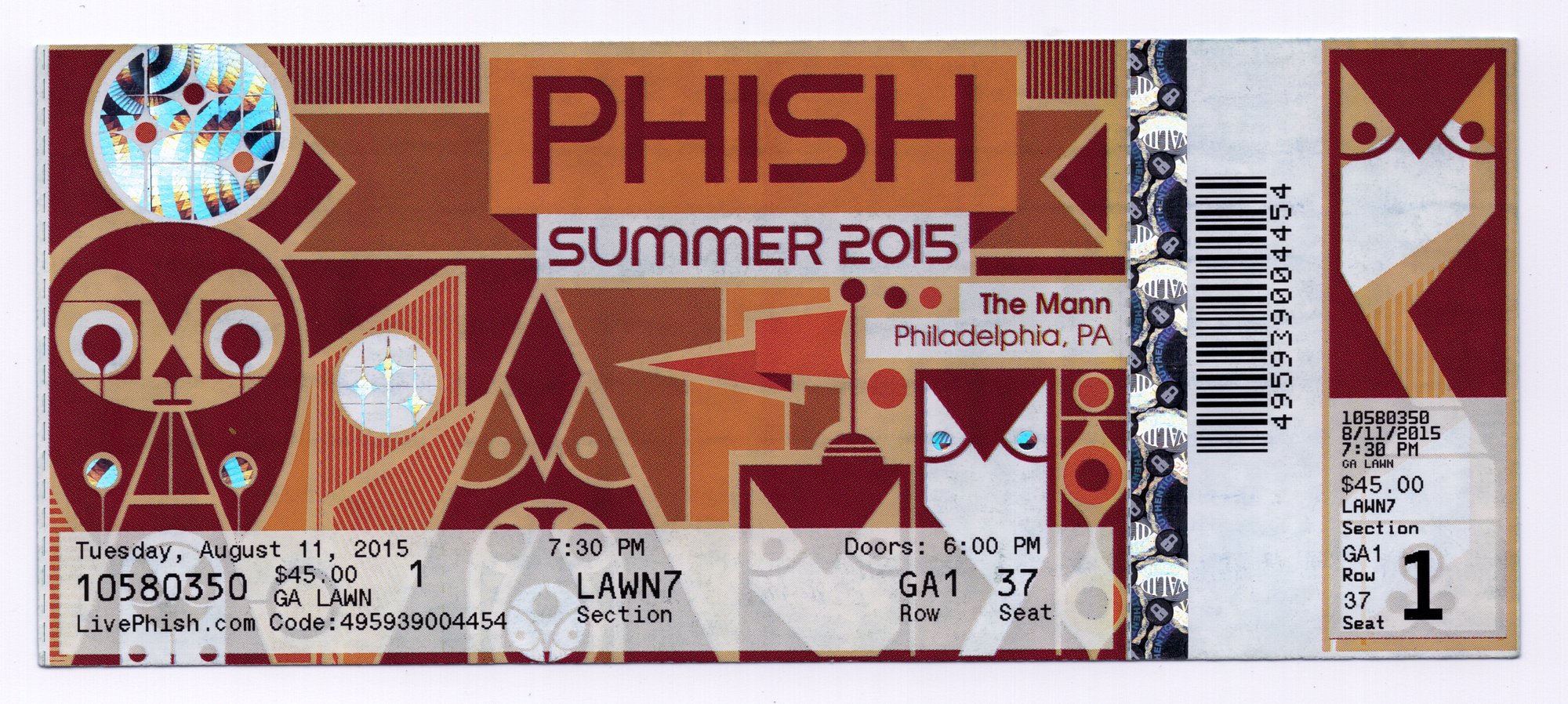 Ticket for 2015-08-11 at The Mann Music Center