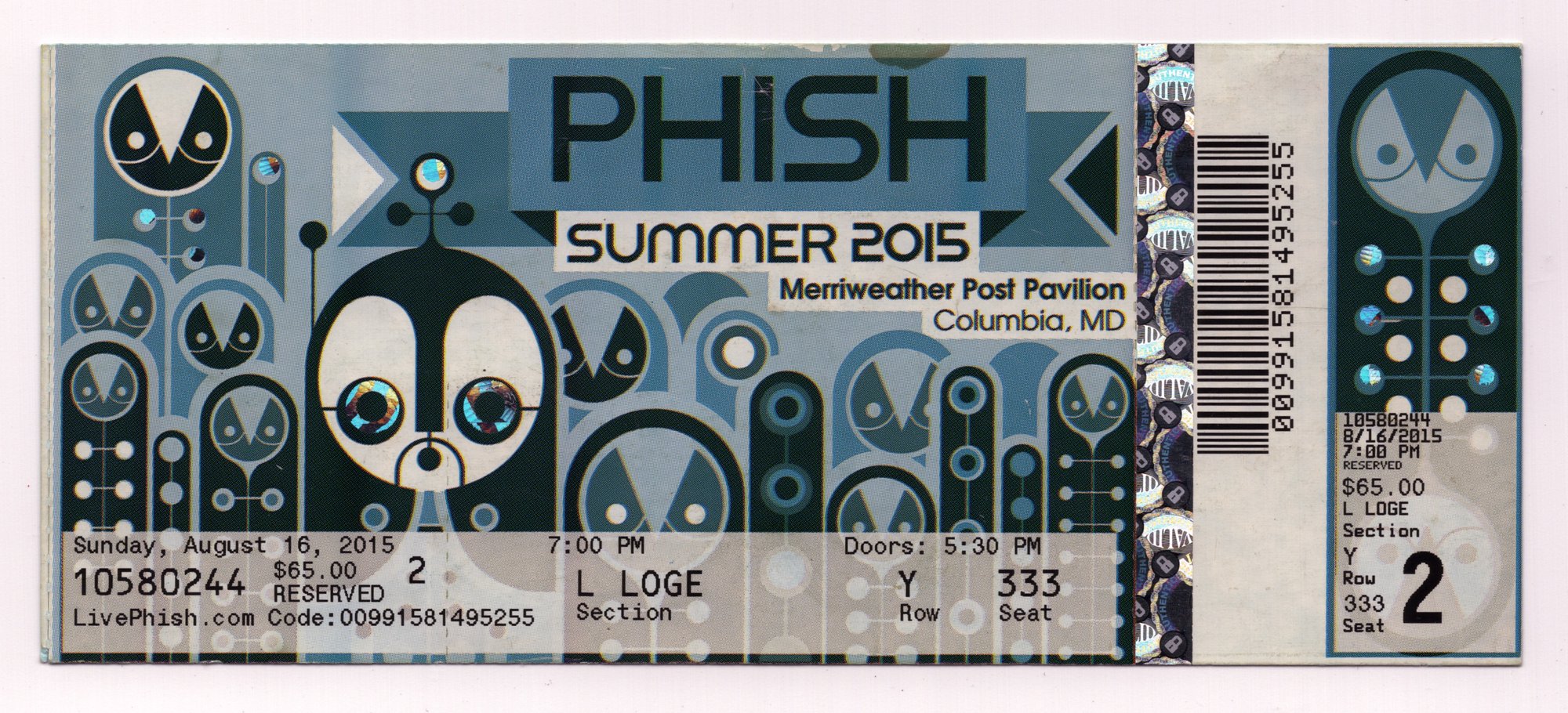 Ticket for 2015-08-16 at Merriweather Post Pavilion