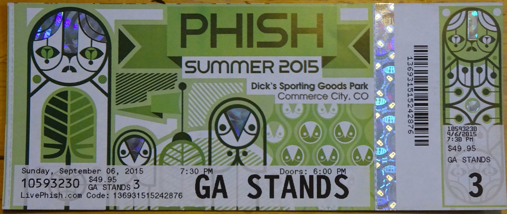 Ticket for 2015-09-06 at Dick's Sporting Goods Park