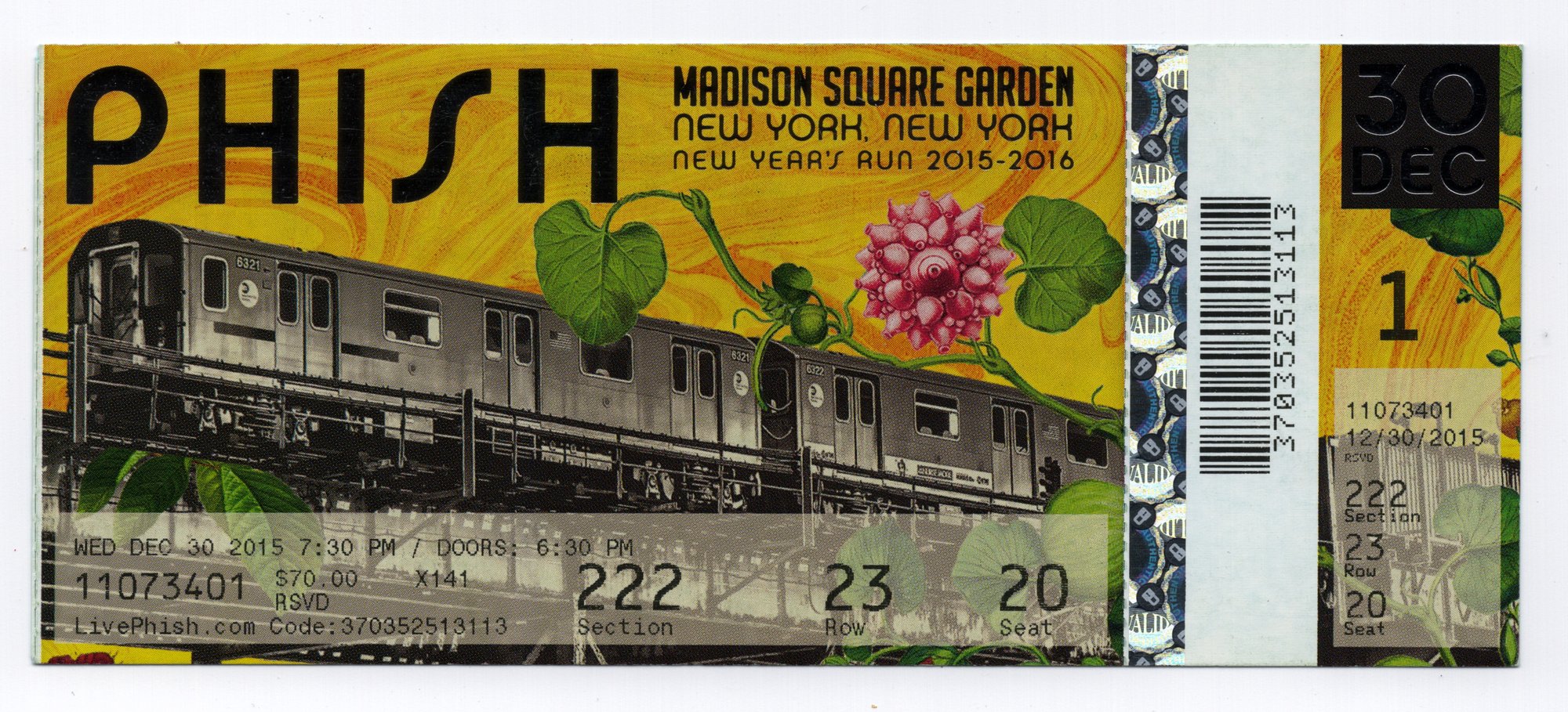 Ticket for 2015-12-30 at Madison Square Garden