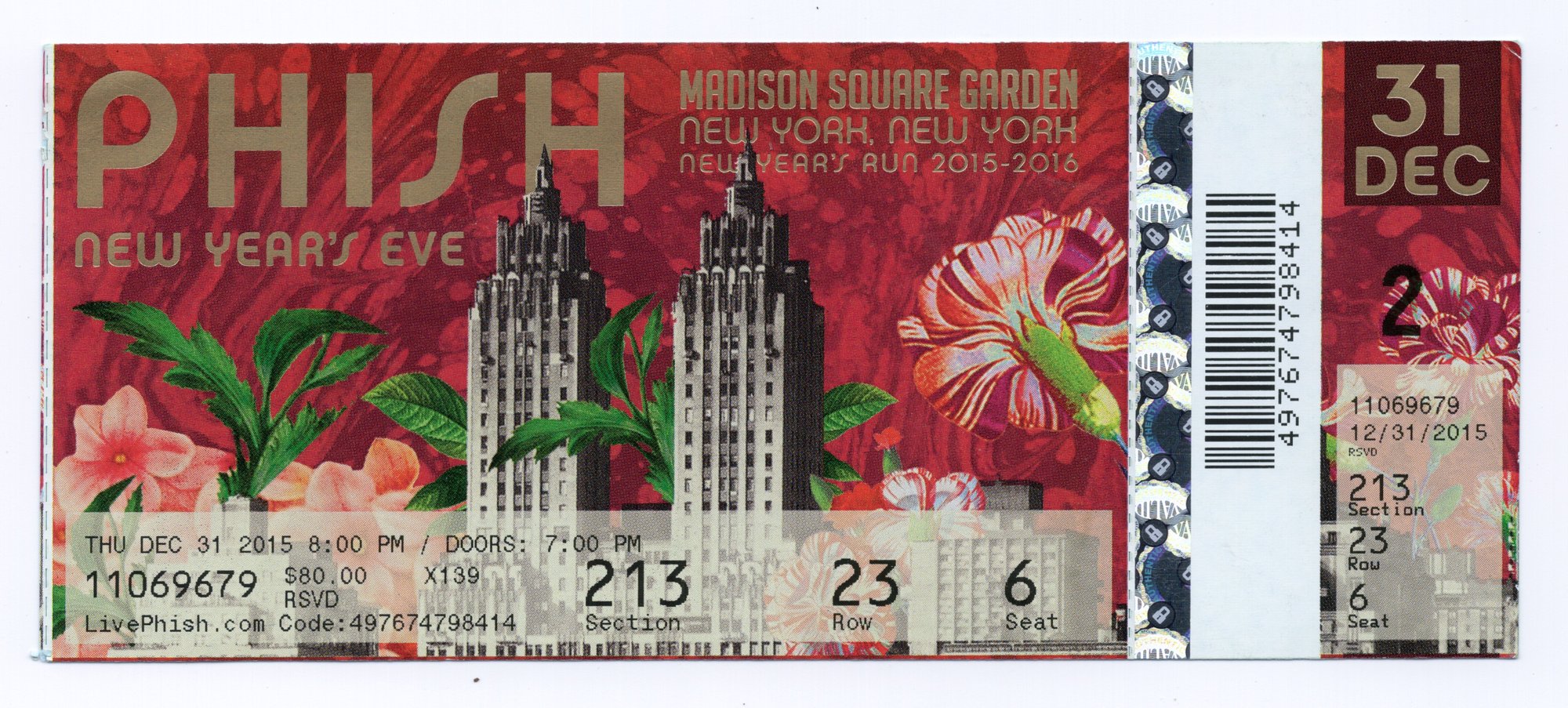 Ticket for 2015-12-31 at Madison Square Garden