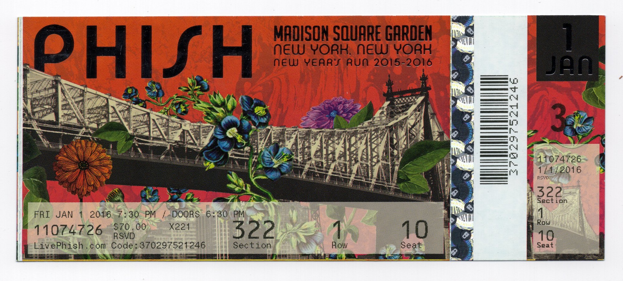 Ticket for 2016-01-01 at Madison Square Garden