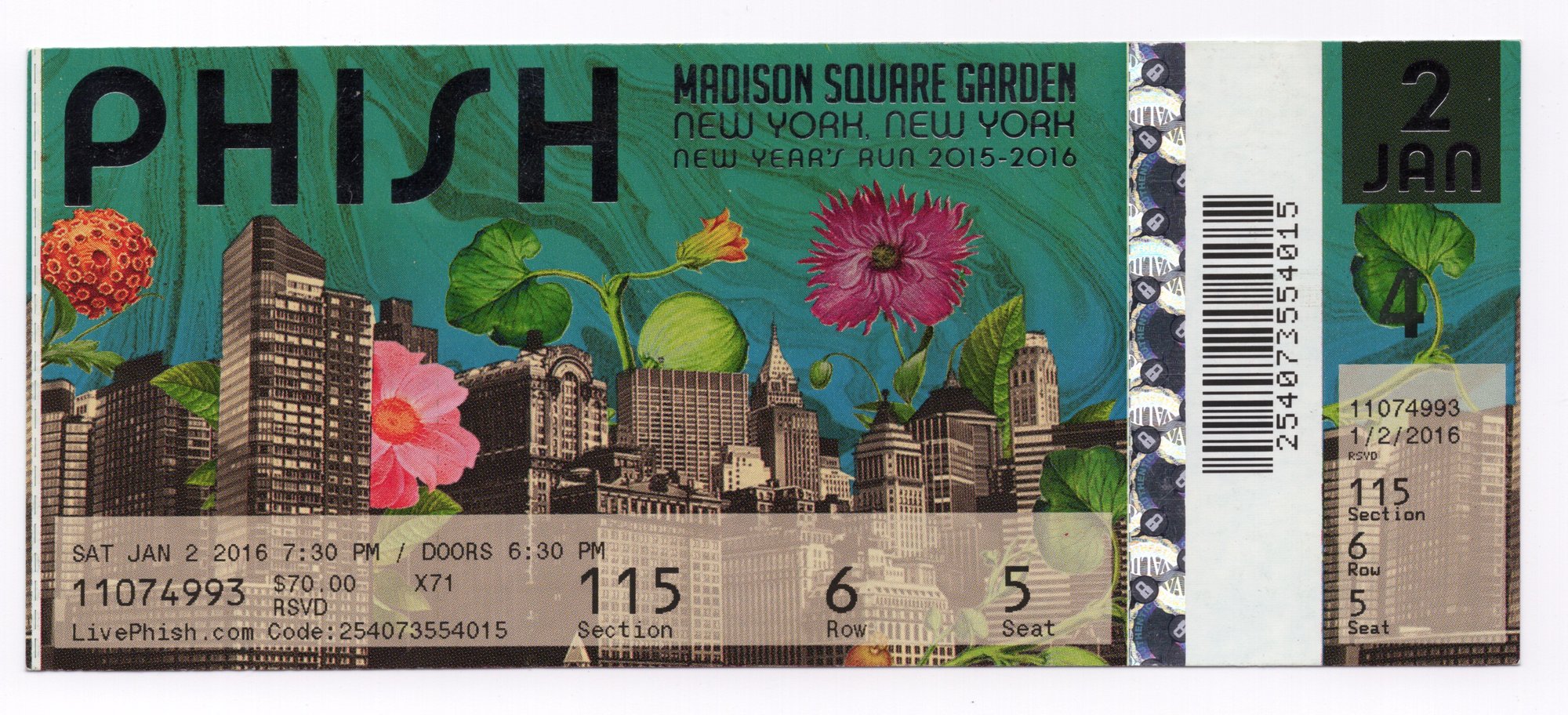 Ticket for 2016-01-02 at Madison Square Garden