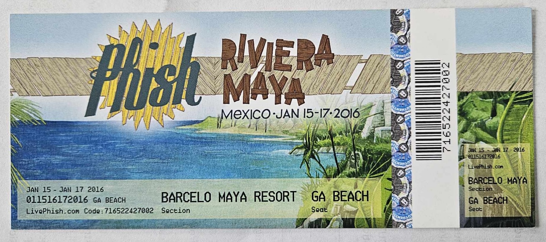 Ticket for 2016-01-16 at Barceló Maya Beach