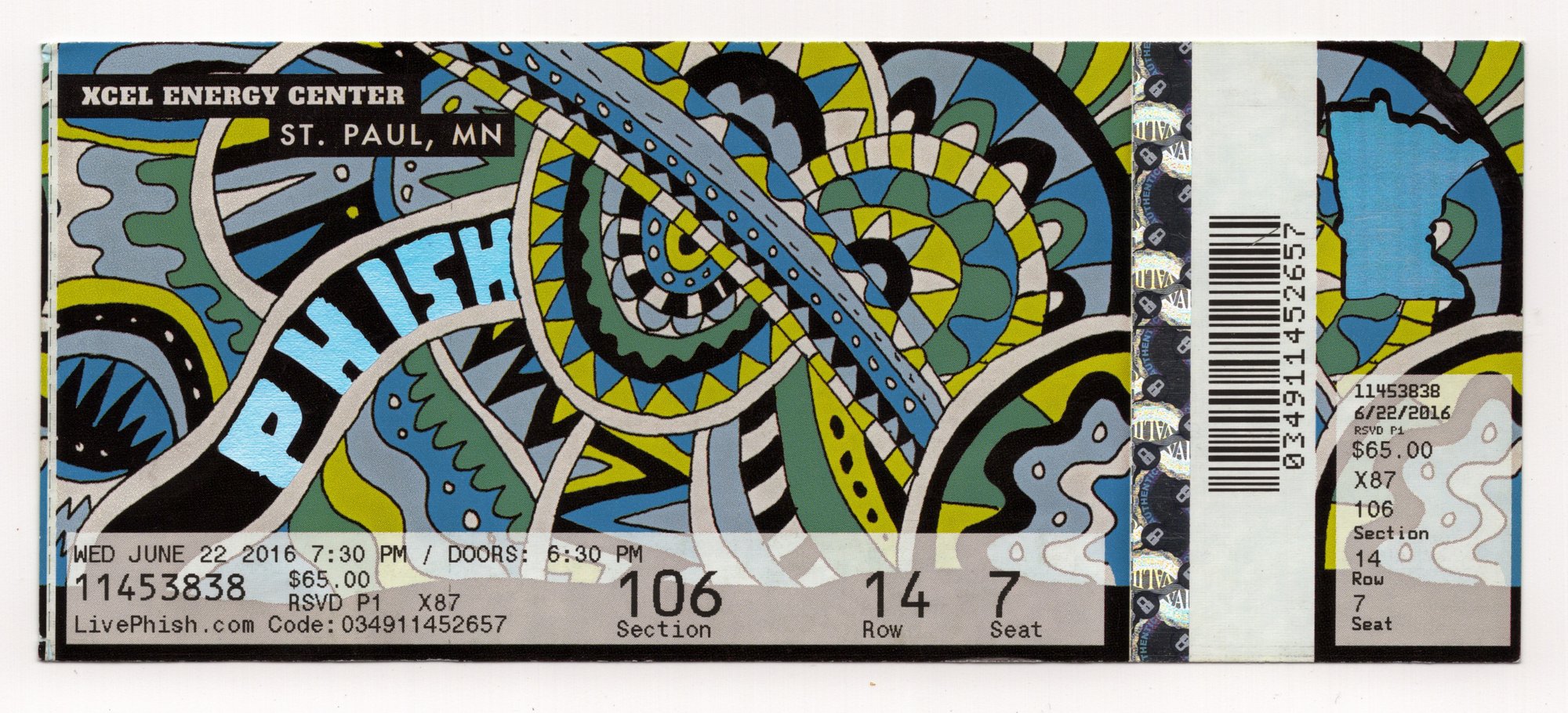 Ticket for 2016-06-22 at Xcel Energy Center