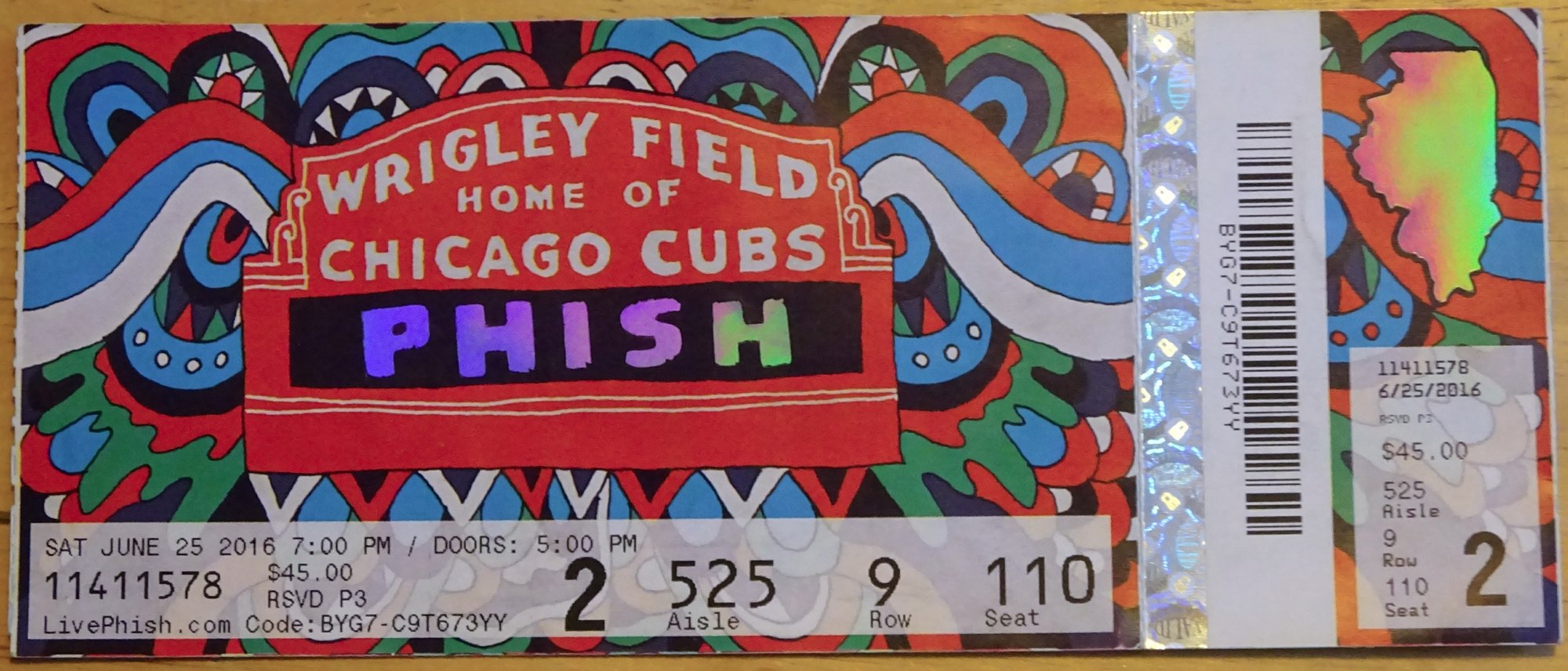 Ticket for 2016-06-25 at Wrigley Field