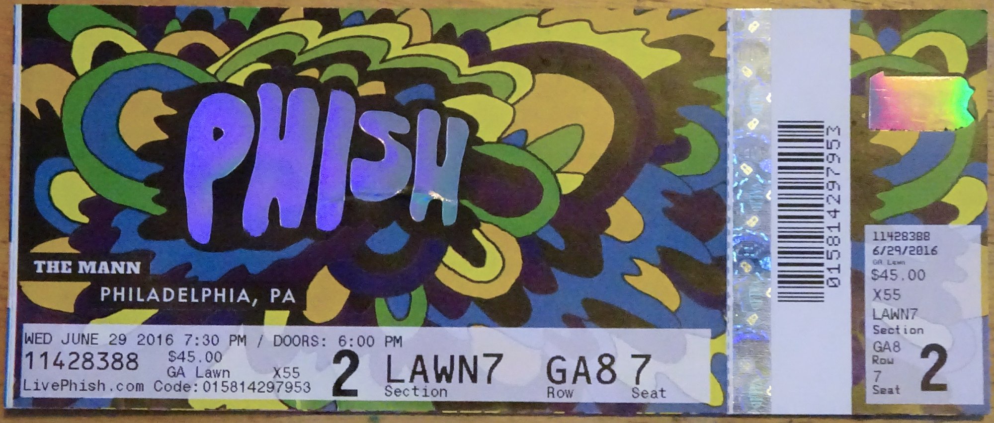 Ticket for 2016-06-29 at The Mann Music Center