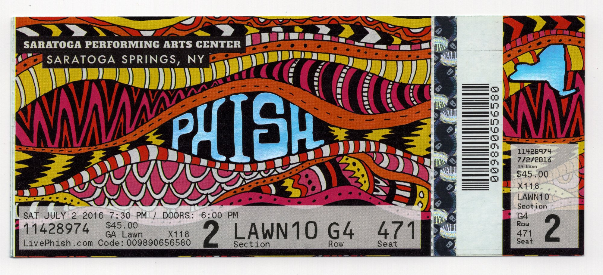 Ticket for 2016-07-02 at Saratoga Performing Arts Center