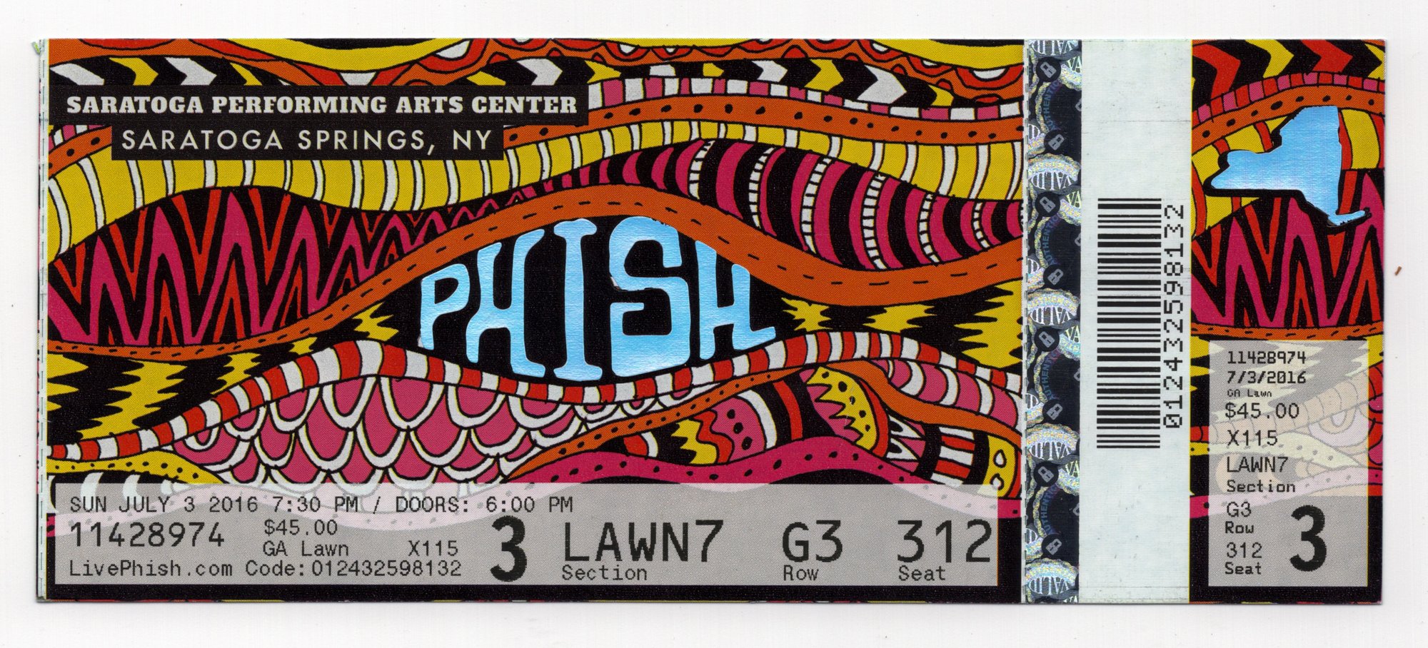 Ticket for 2016-07-03 at Saratoga Performing Arts Center