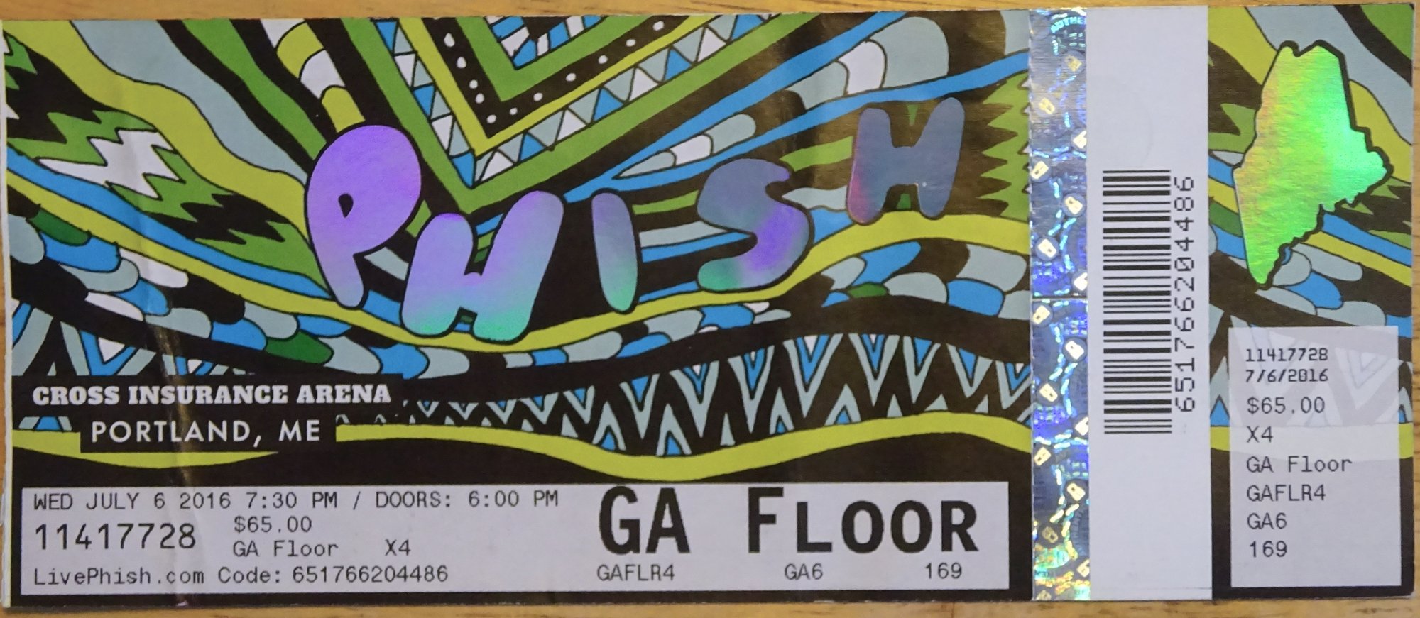 Ticket for 2016-07-06 at Cross Insurance Arena