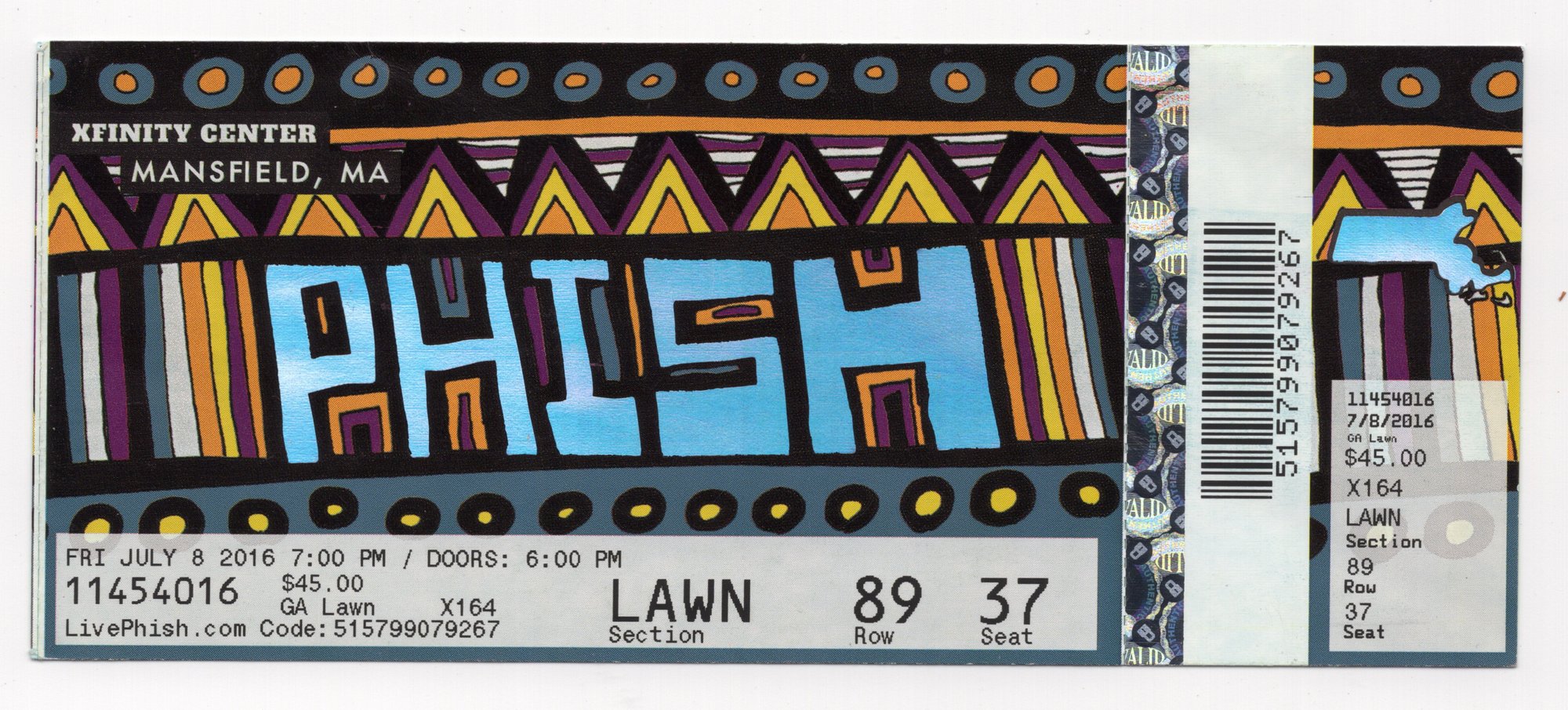 Ticket for 2016-07-08 at Xfinity Center