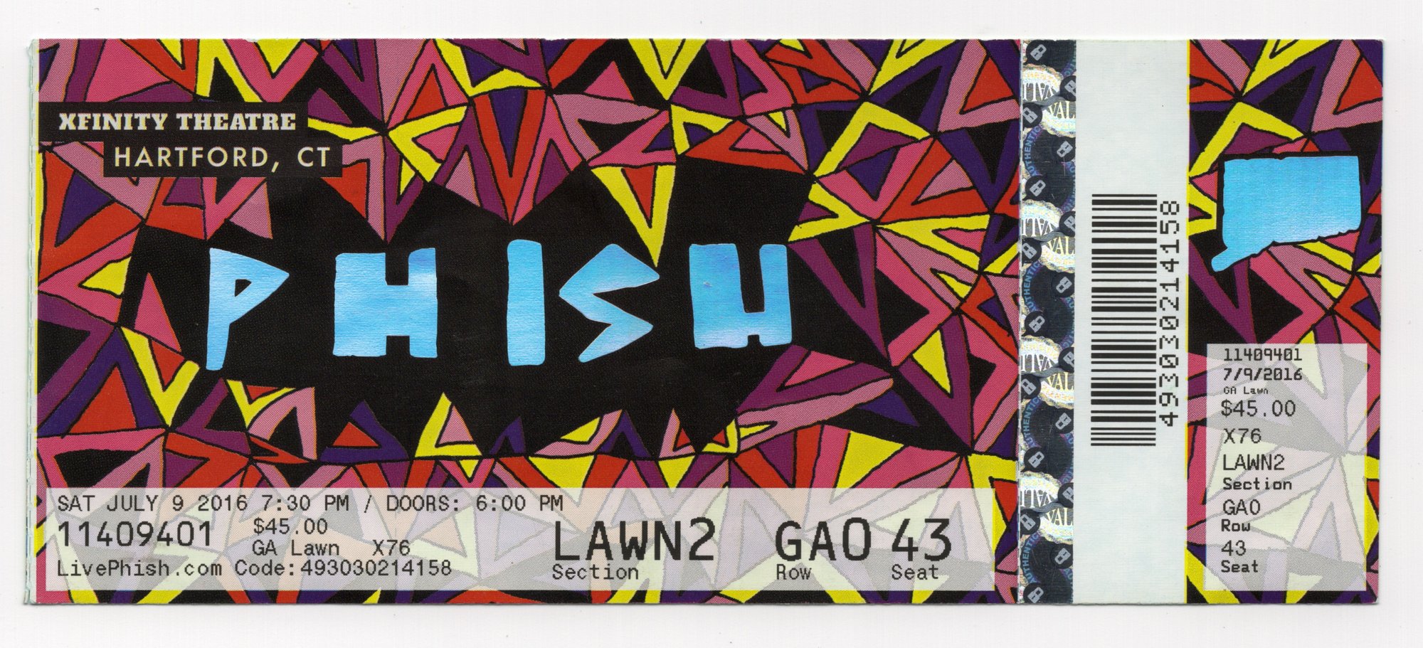Ticket for 2016-07-09 at Xfinity Theatre