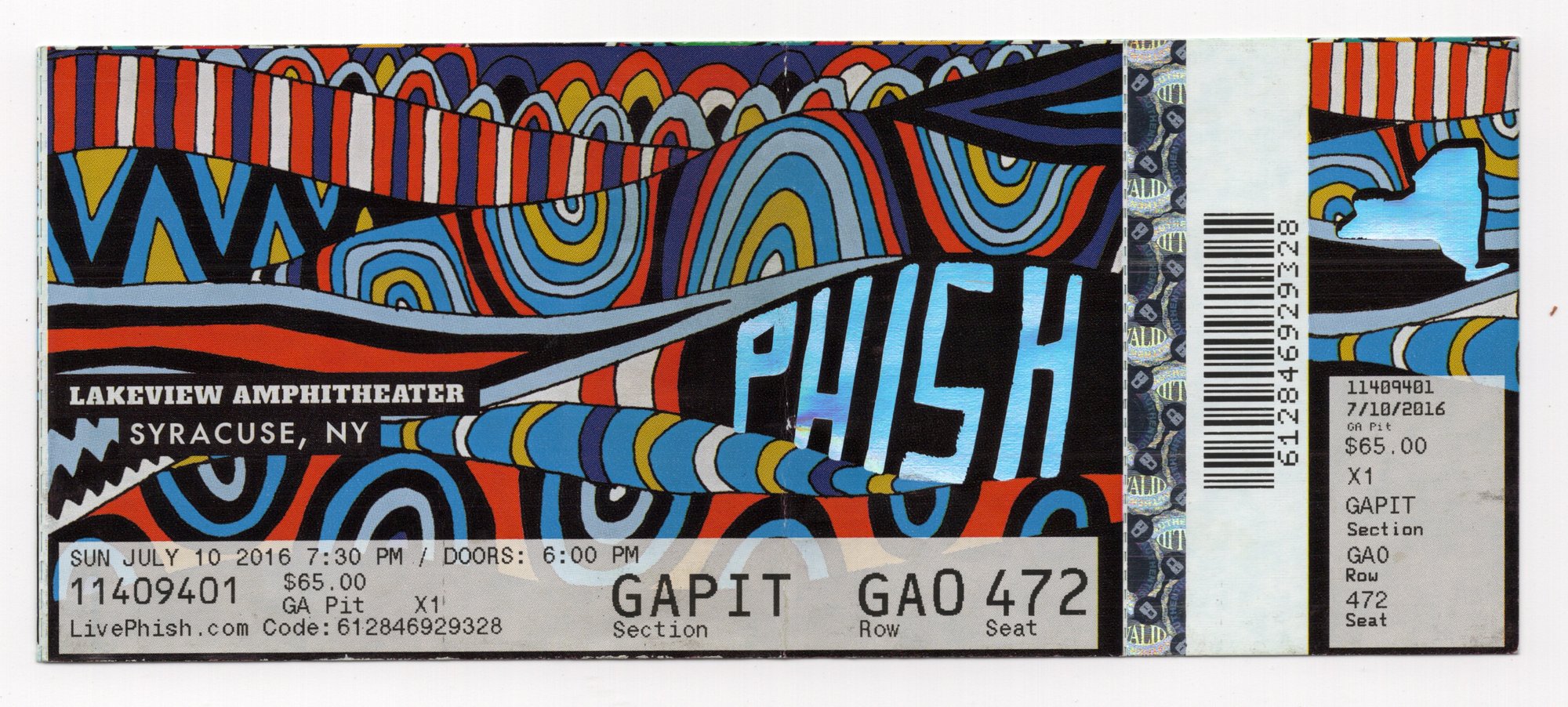 Ticket for 2016-07-10 at Lakeview Amphitheater