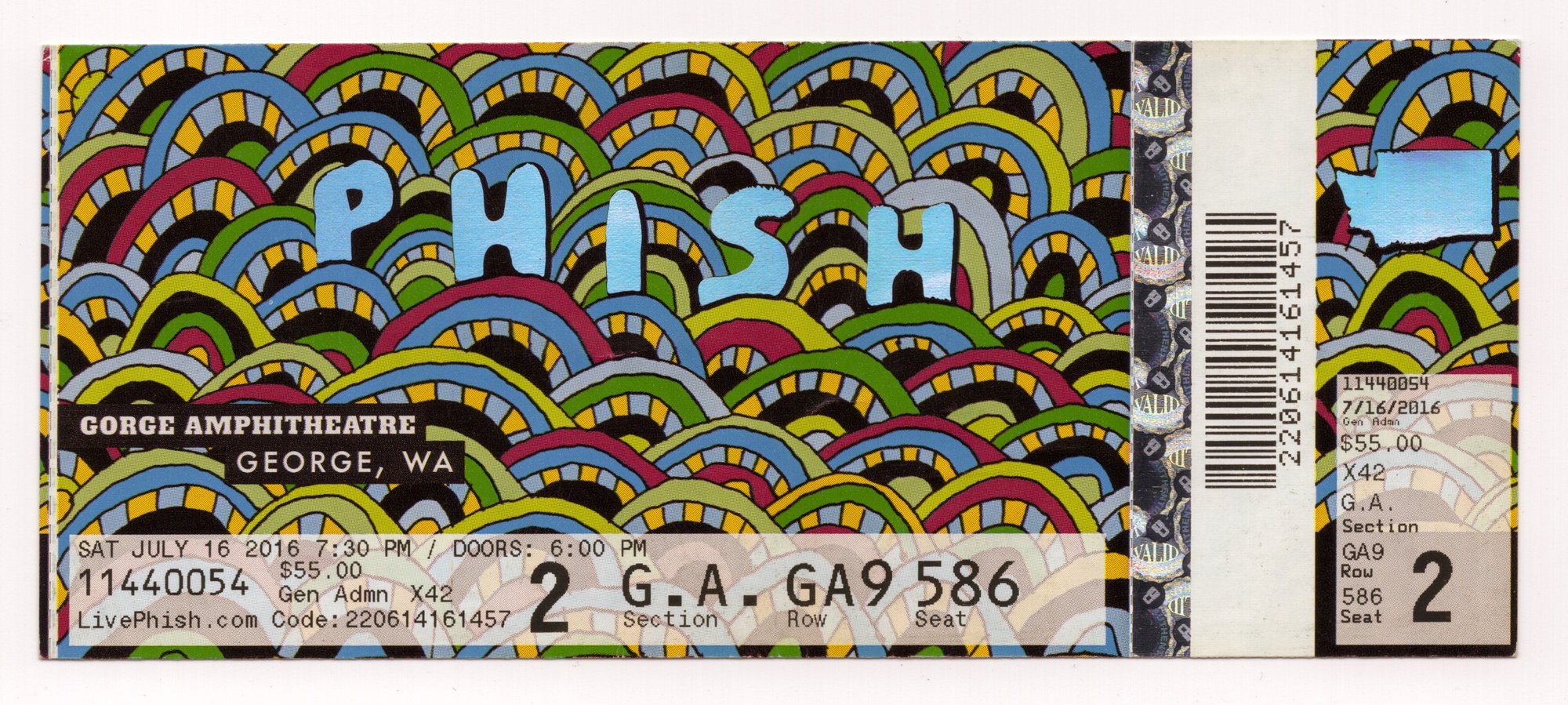 Ticket for 2016-07-16 at Gorge Amphitheatre