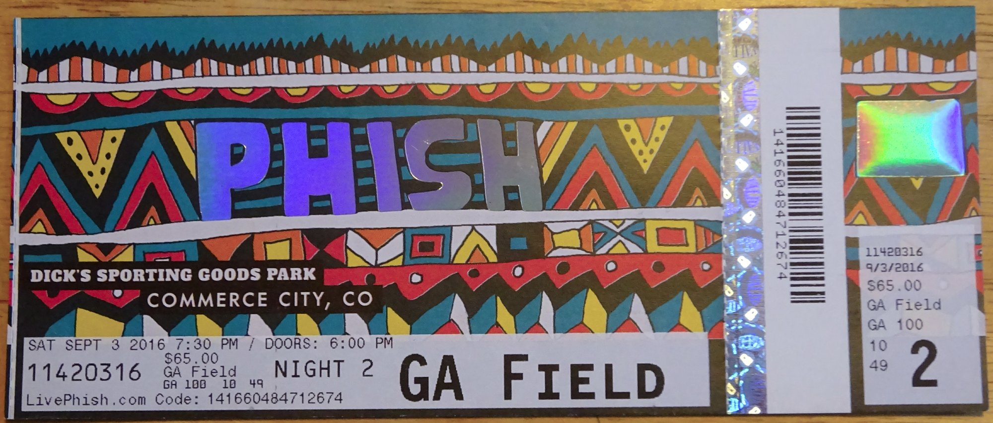 Ticket for 2016-09-03 at Dick's Sporting Goods Park