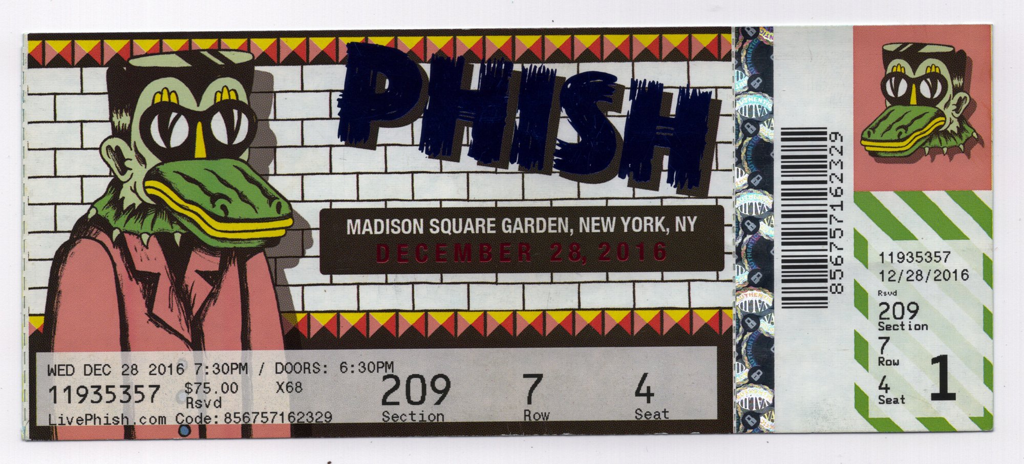 Ticket for 2016-12-28 at Madison Square Garden