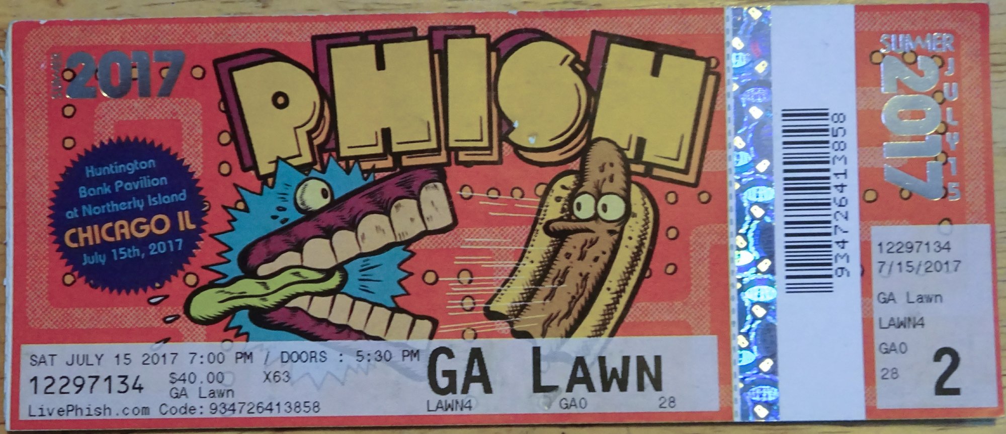 Ticket for 2017-07-15 at Huntington Bank Pavilion at Northerly Island