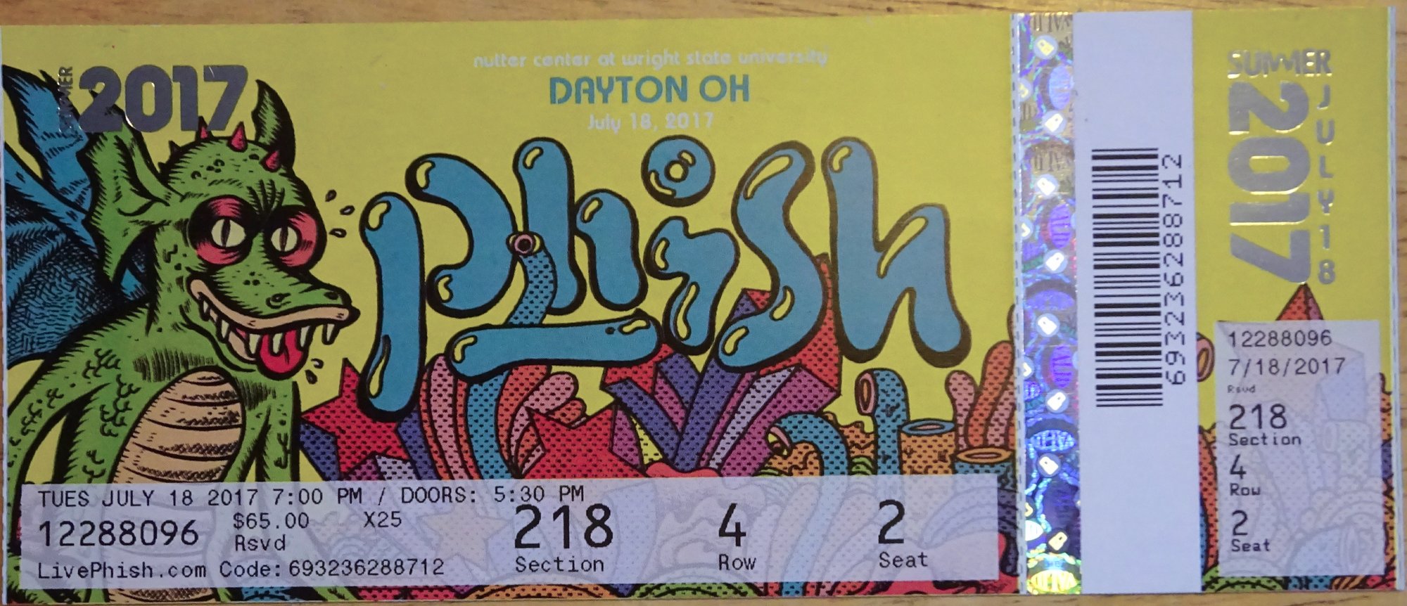 Ticket for 2017-07-18 at Ervin J. Nutter Center