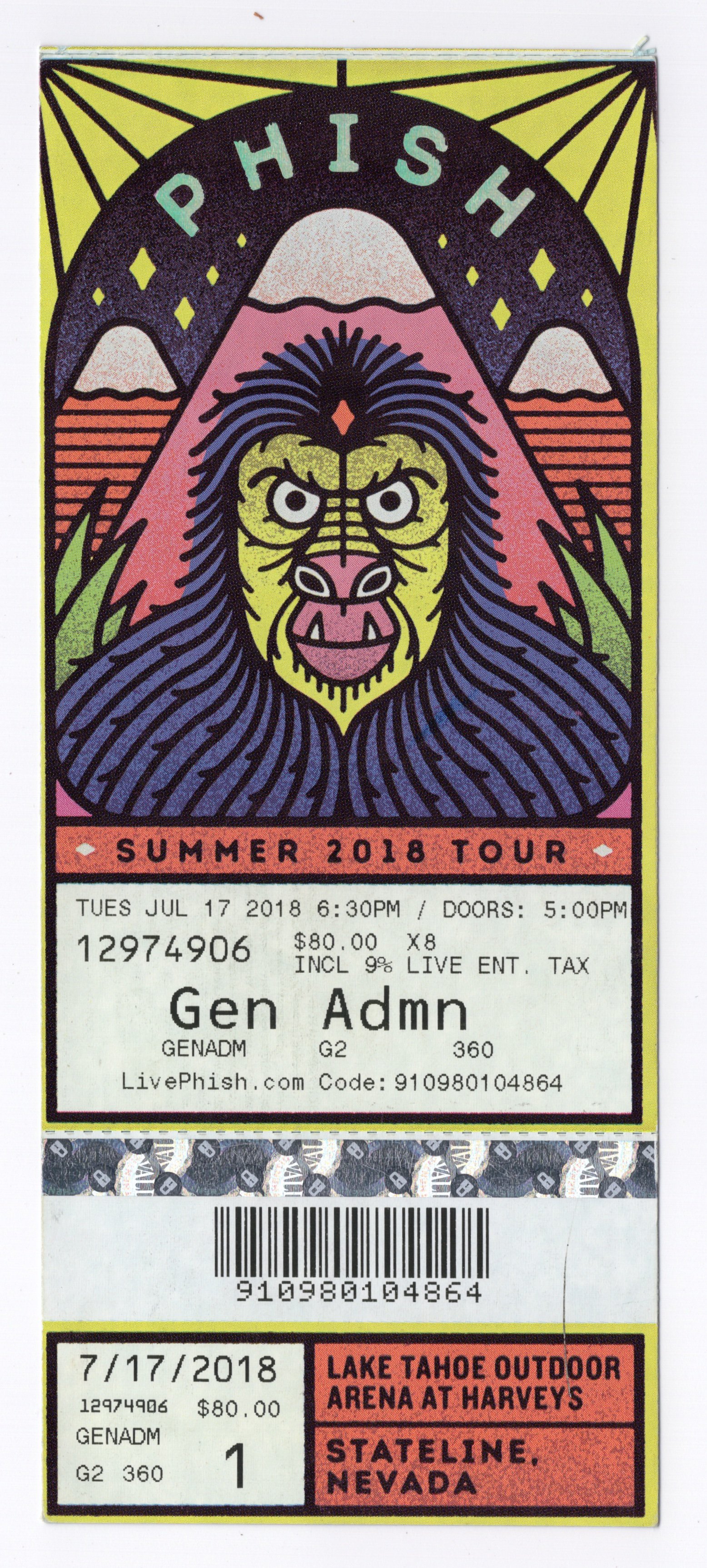 Ticket for 2018-07-17 at Lake Tahoe Outdoor Arena at Harveys