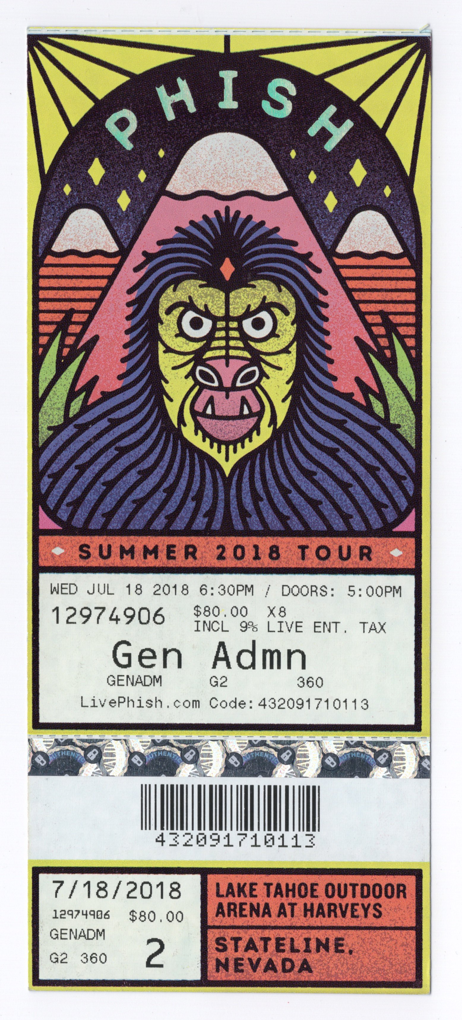 Ticket for 2018-07-18 at Lake Tahoe Outdoor Arena at Harveys