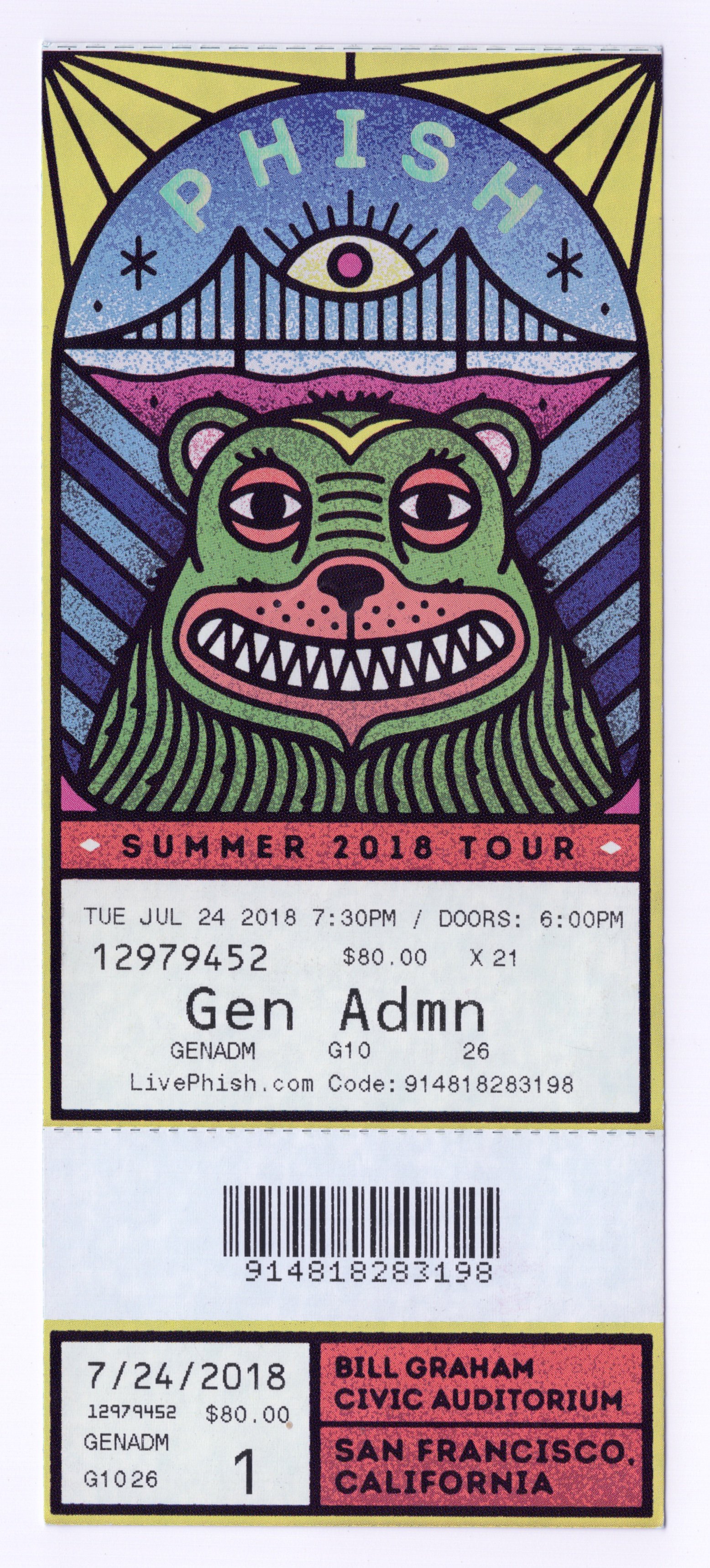 Ticket for 2018-07-24 at Bill Graham Civic Auditorium
